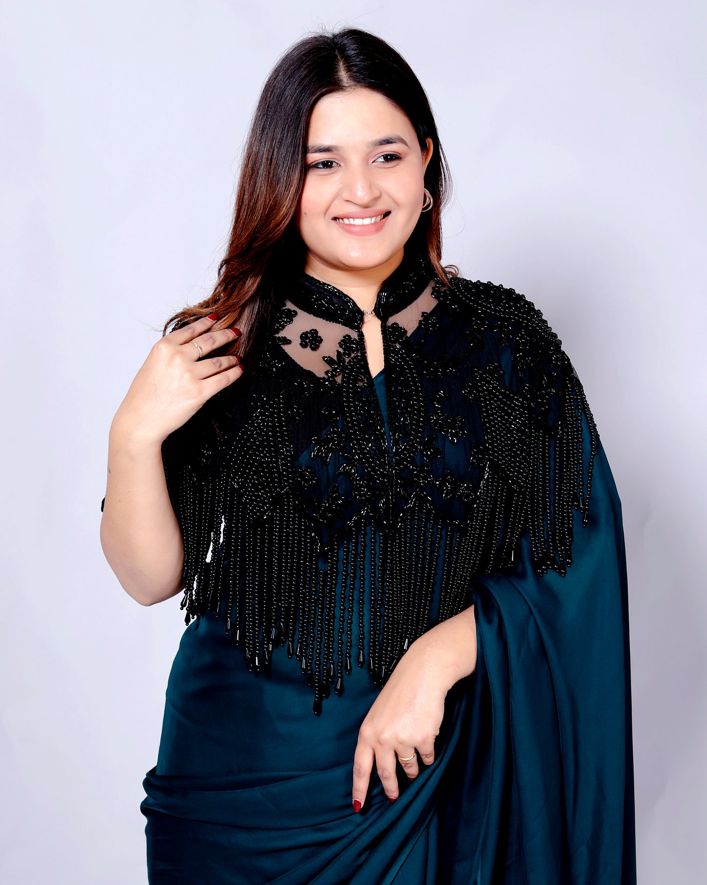 NET BEADS WORK CAPE PATTERN BLACK BLOUSE BY SKFBHOLUBHAI