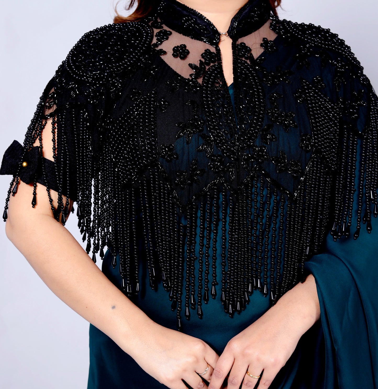 NET BEADS WORK CAPE PATTERN BLACK BLOUSE BY SKFBHOLUBHAI