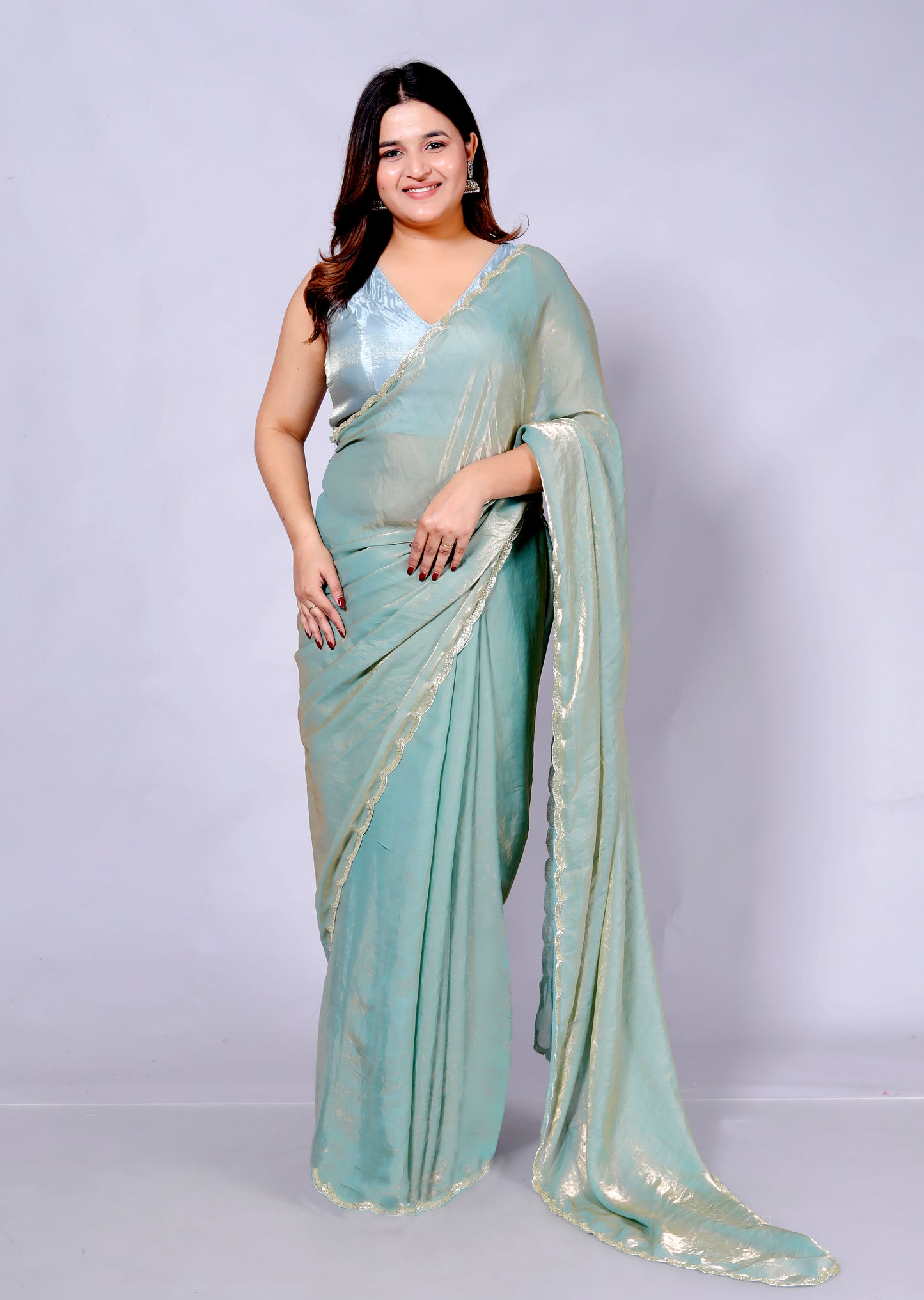 TISSUE SHIMMER BORDER HANDWORK SAREE