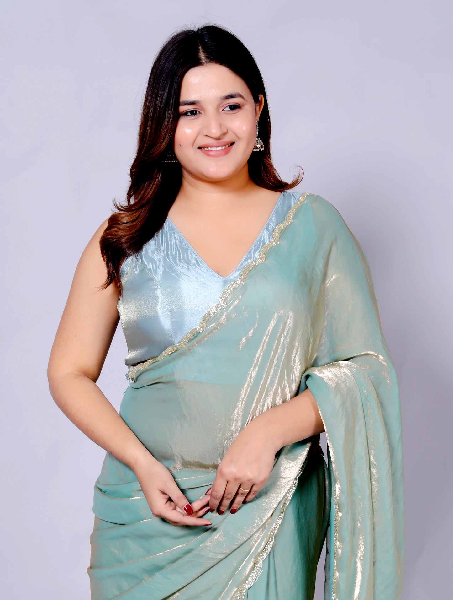 TISSUE SHIMMER BORDER HANDWORK SAREE