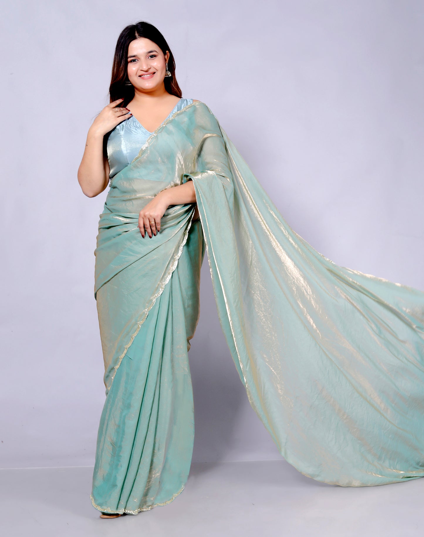 TISSUE SHIMMER BORDER HANDWORK SAREE