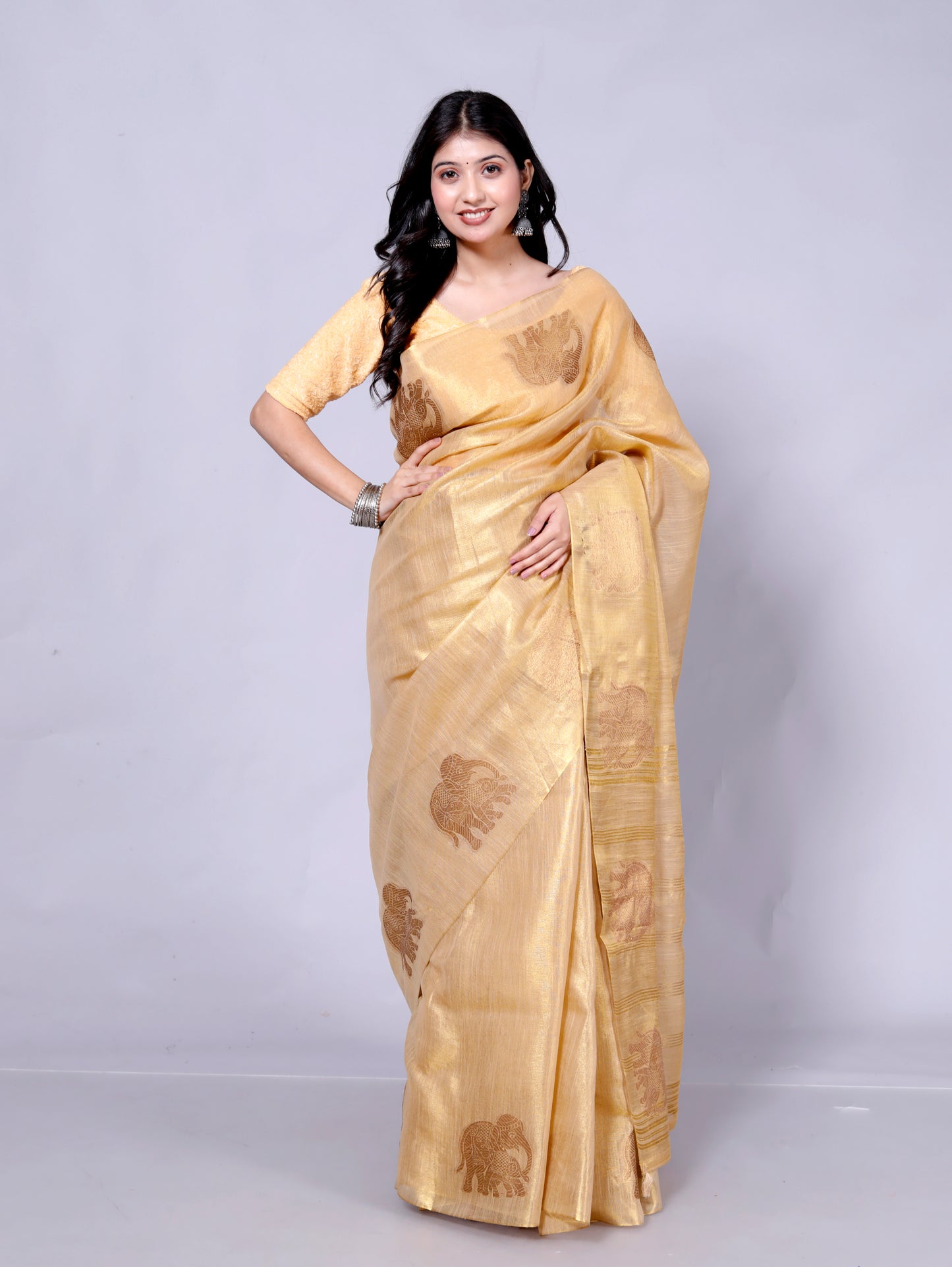 Pure Handloom Tissue Silk Zari Motif Saree