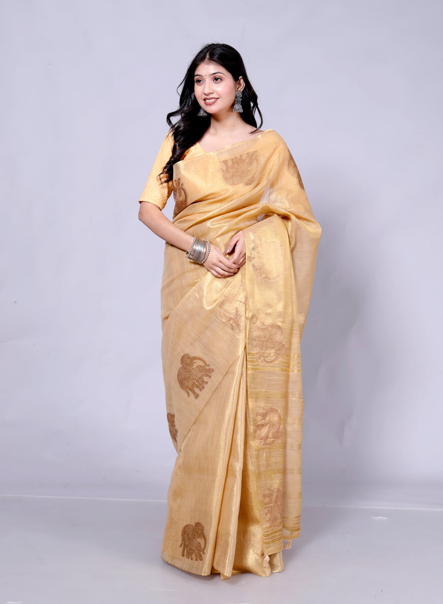 Pure Handloom Tissue Silk Zari Motif Saree