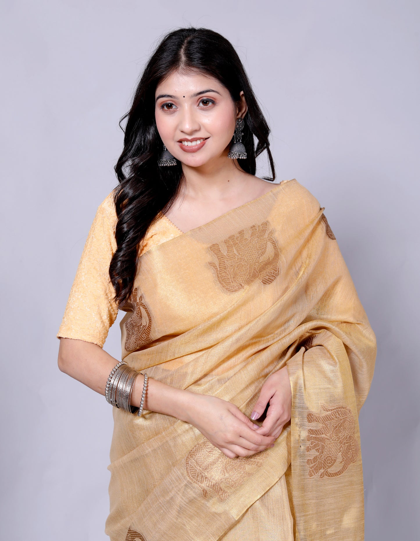 Pure Handloom Tissue Silk Zari Motif Saree