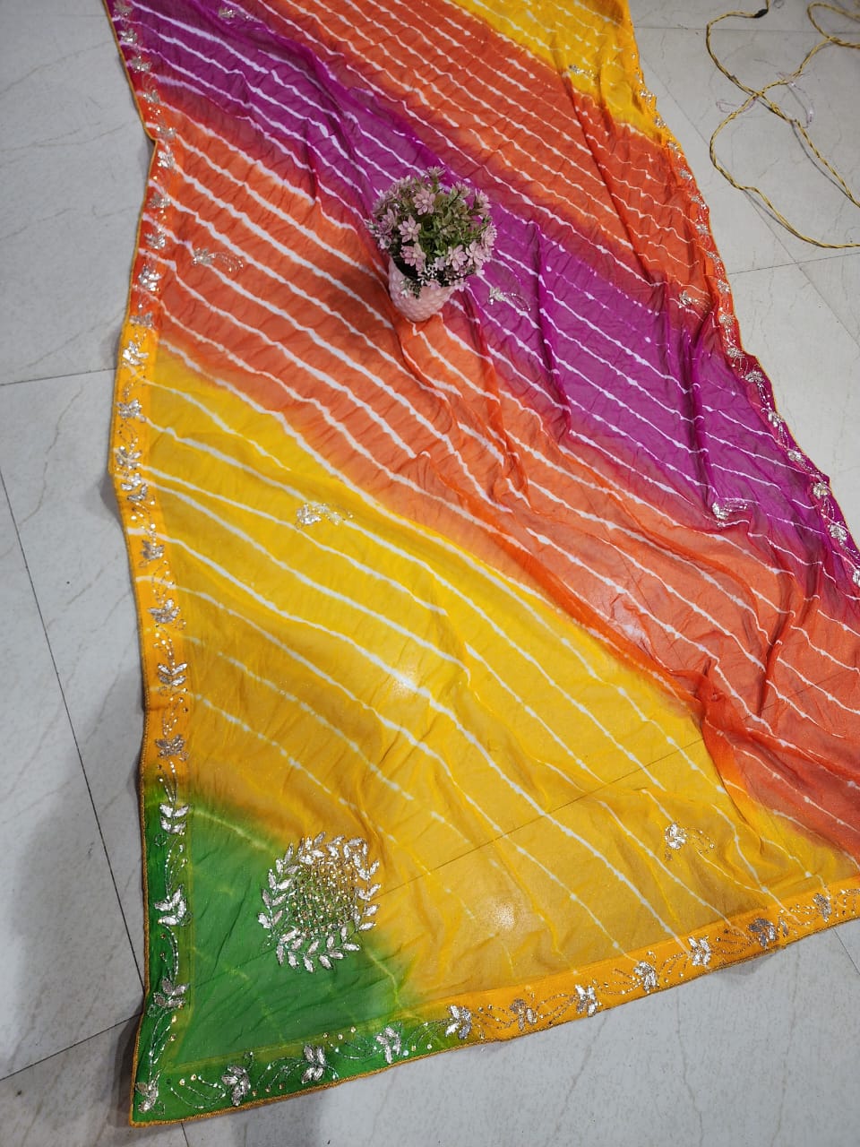 DIAMOND CHIFFON PACHRANGA LATEST LEHRIYA GOTTA HANDWORK SAREE BY SKFBHOLUBHAI