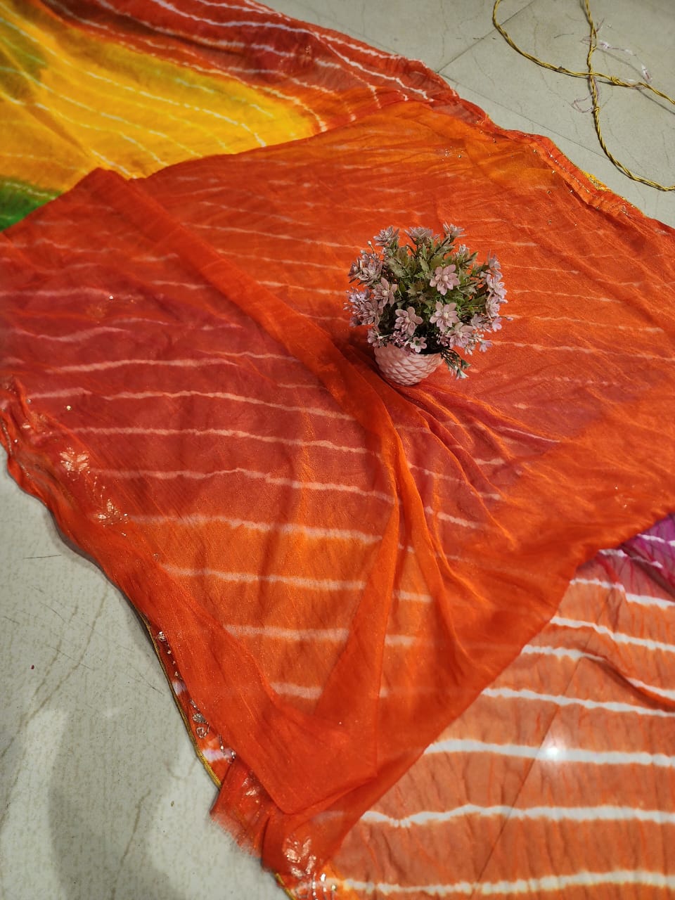 DIAMOND CHIFFON PACHRANGA LATEST LEHRIYA GOTTA HANDWORK SAREE BY SKFBHOLUBHAI
