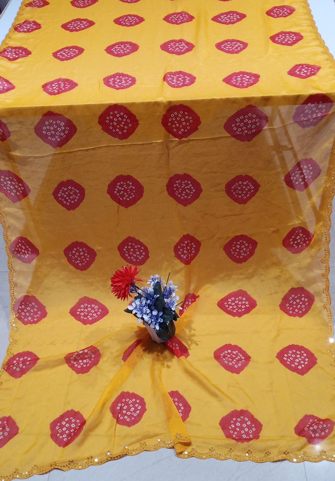 YELLOW COLOUR SPECIAL TRADITIONAL LADDU BANDHEJ SAREE