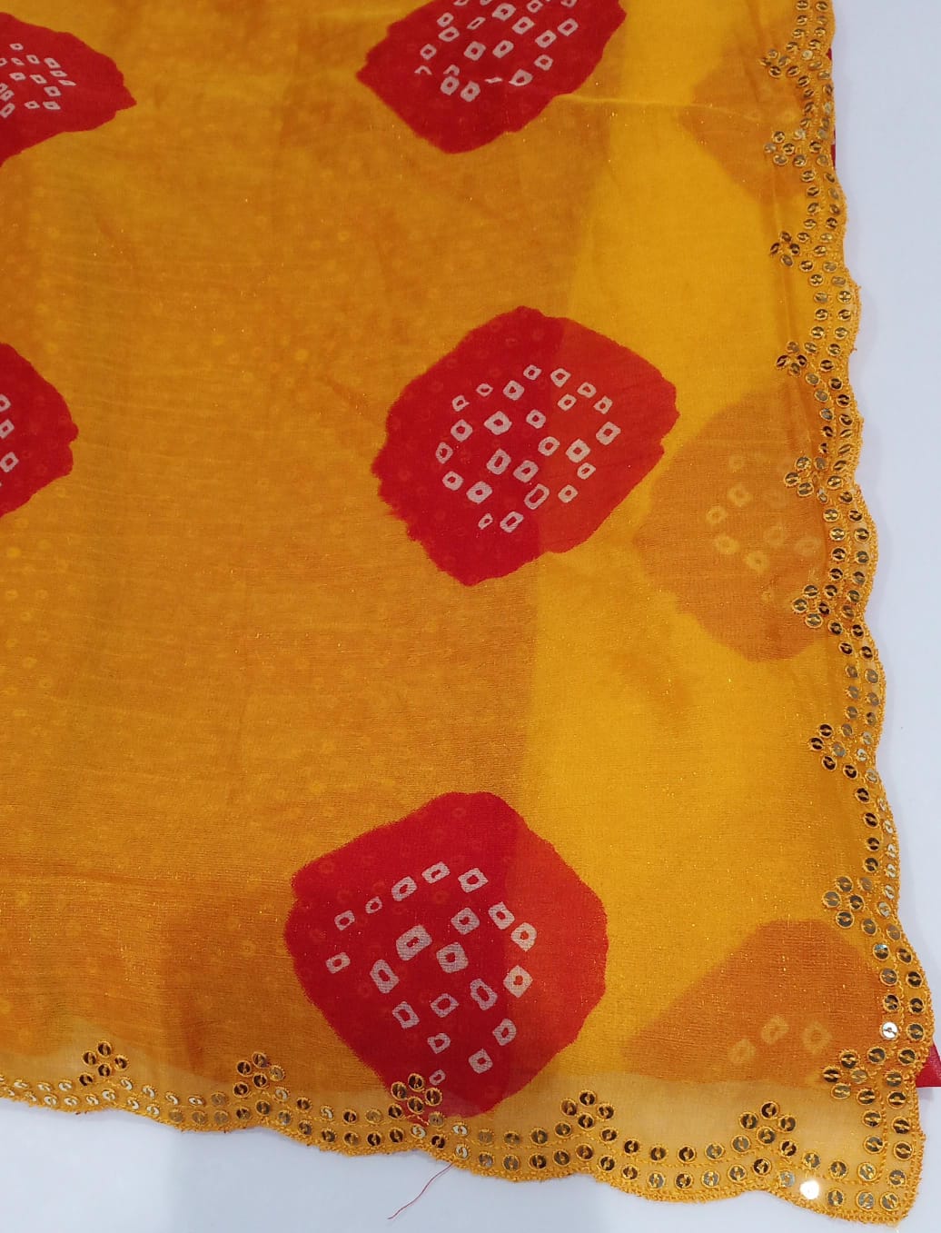 YELLOW COLOUR SPECIAL TRADITIONAL LADDU BANDHEJ SAREE