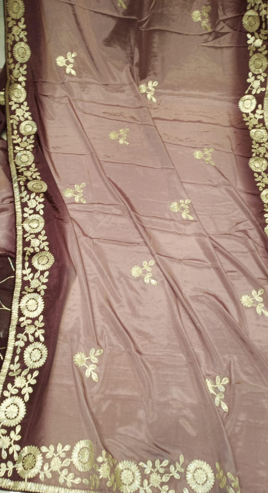DOLA SILK TWO DIE KACCHA GOTA WORK SAREE BY SKFBHOLUBHAI