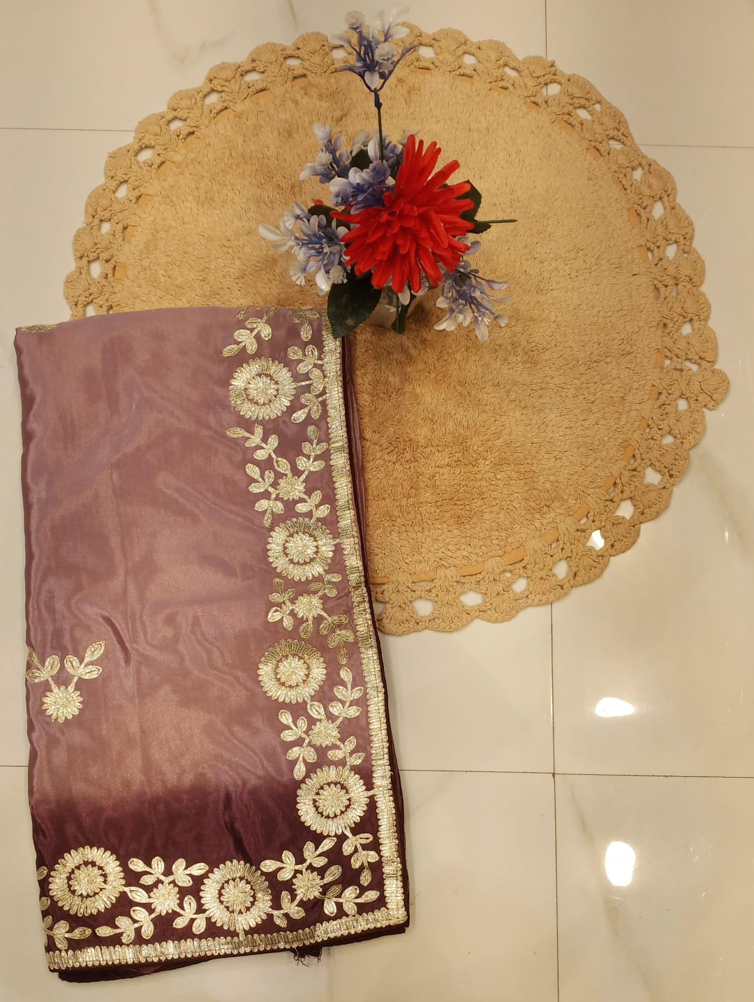 DOLA SILK TWO DIE KACCHA GOTA WORK SAREE BY SKFBHOLUBHAI