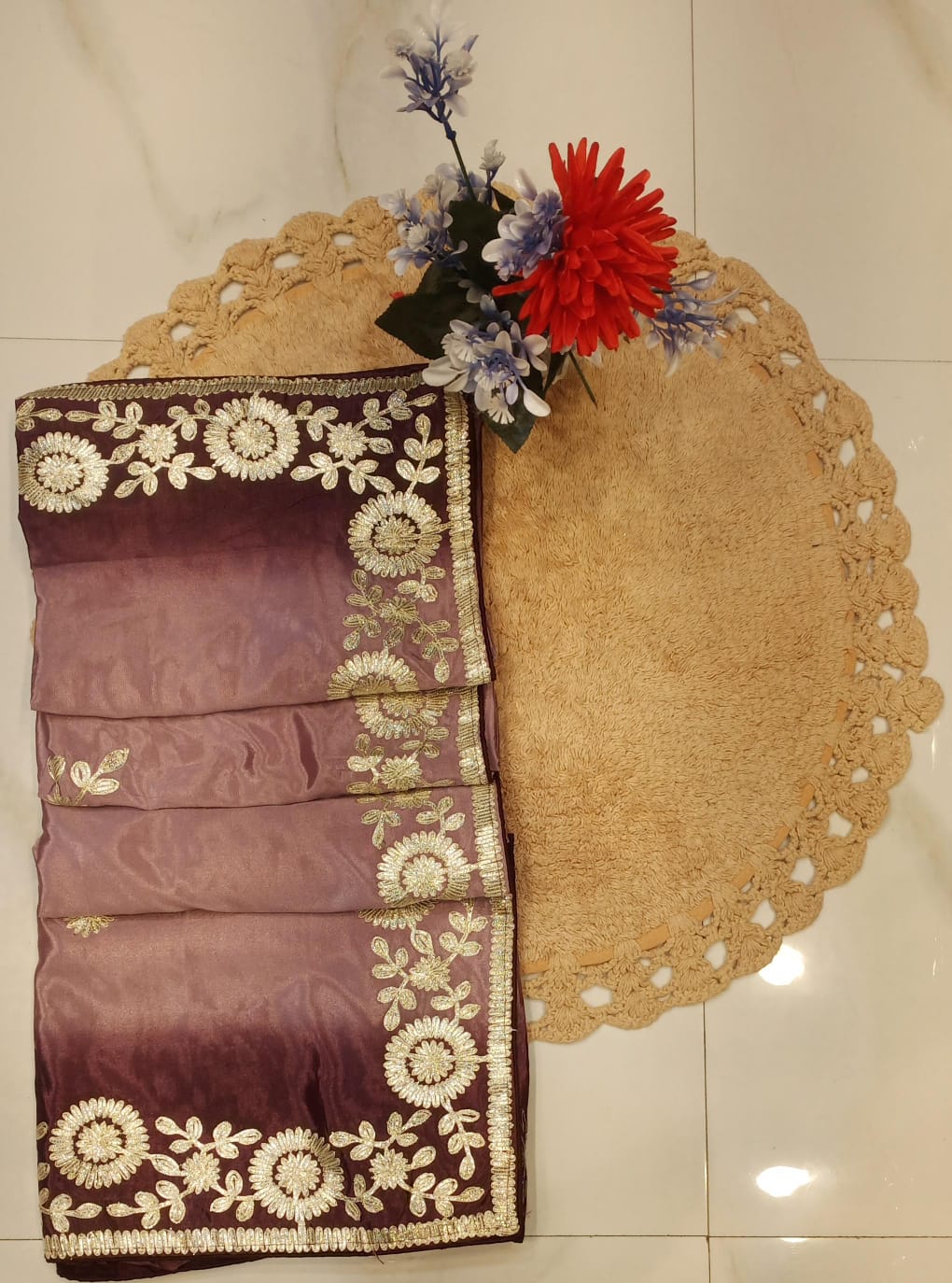 DOLA SILK TWO DIE KACCHA GOTA WORK SAREE BY SKFBHOLUBHAI