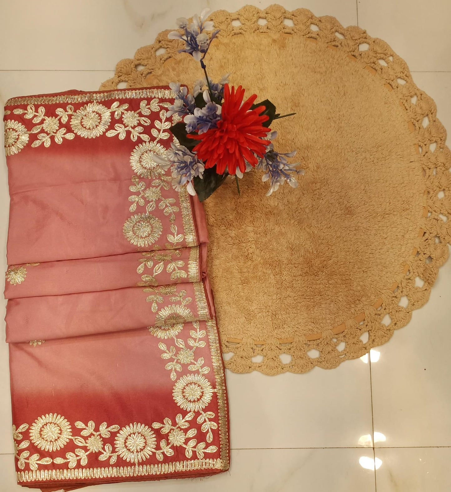 DOLA SILK TWO DIE KACCHA GOTA WORK SAREE BY SKFBHOLUBHAI
