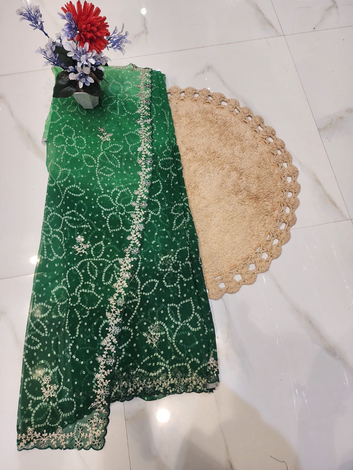 FESTIVAL SPECIAL BANDHEJ SAREE WITH PITTEN WORK BY SKFBHOLUBHAI