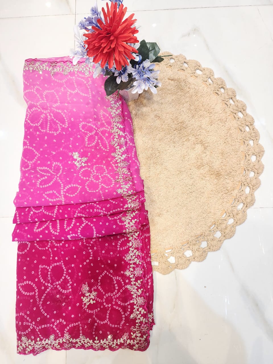 FESTIVAL SPECIAL BANDHEJ SAREE WITH PITTEN WORK BY SKFBHOLUBHAI