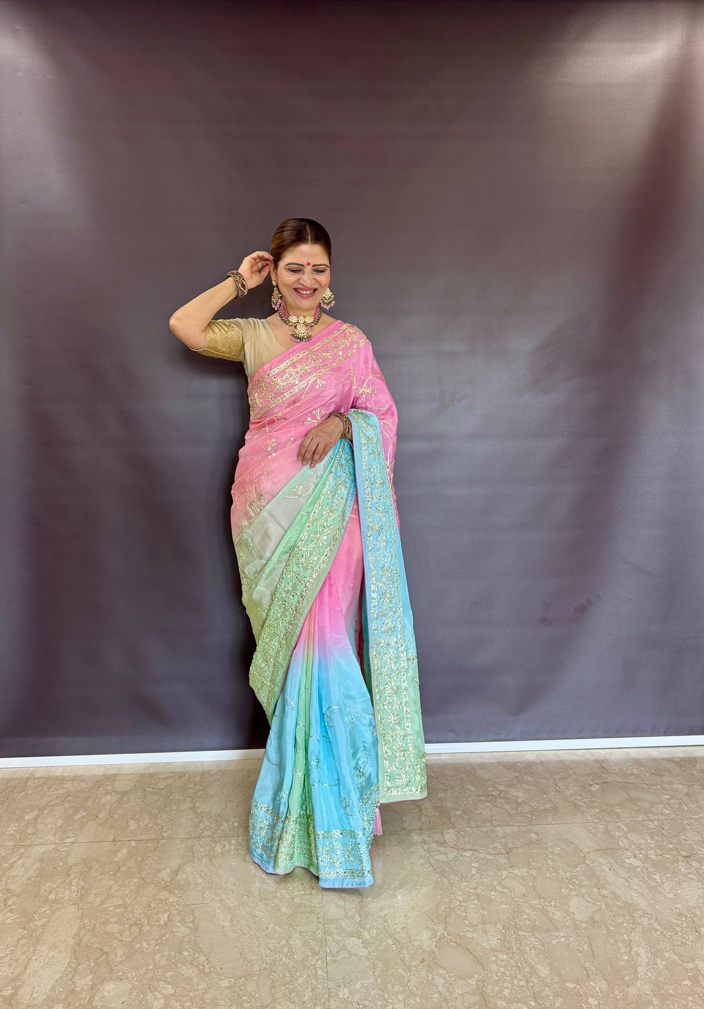 HO SILK OMBRE DYE KHACHA GOTTA JAAL WORK SAREE BY SKFBHOLUBHAI
