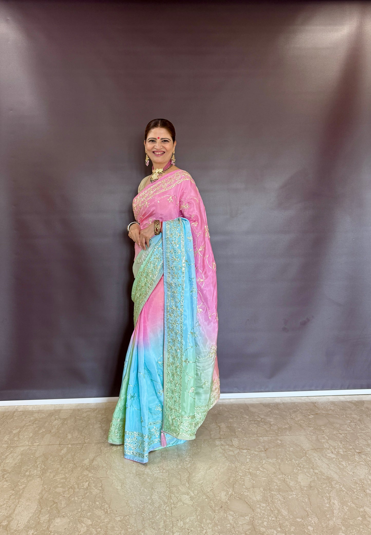 HO SILK OMBRE DYE KHACHA GOTTA JAAL WORK SAREE BY SKFBHOLUBHAI