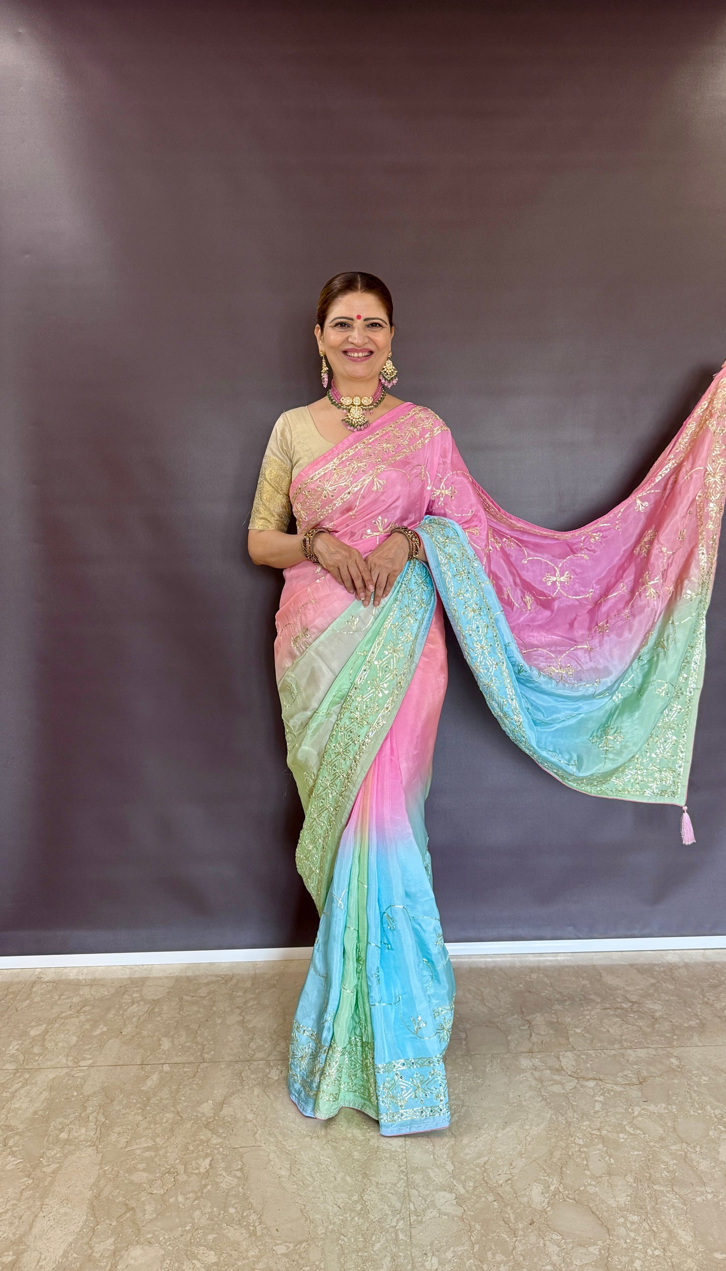 HO SILK OMBRE DYE KHACHA GOTTA JAAL WORK SAREE BY SKFBHOLUBHAI