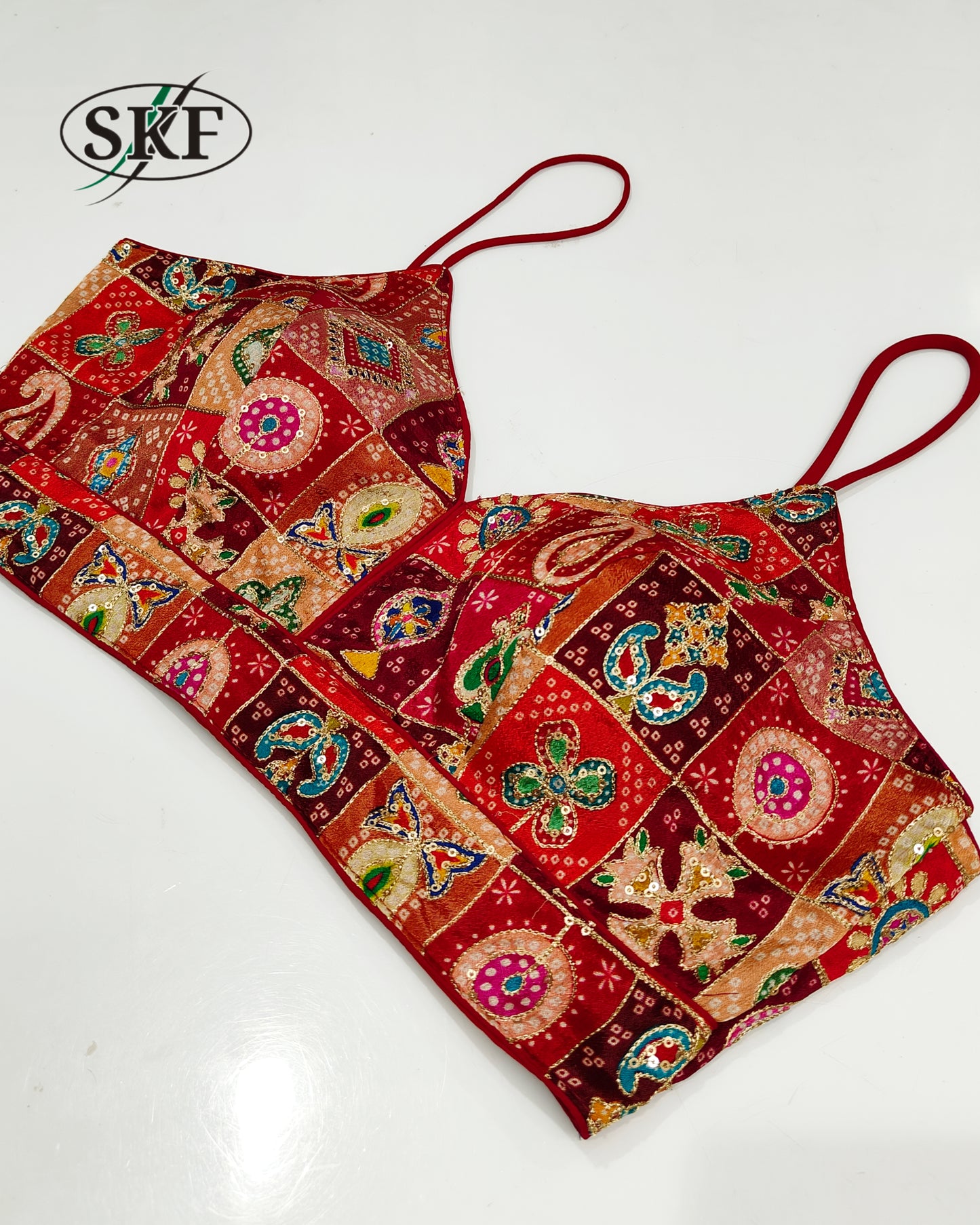 SILK SPAGHETTI SEQUENCE EMBROIDERY OUTLINE WORK BLOUSE BY SKFBHOLUBHAI