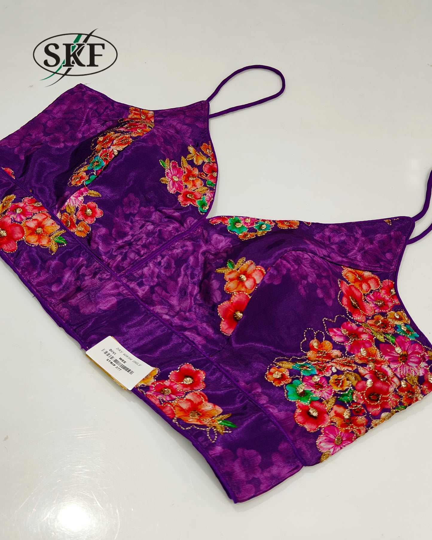 SATIN SILK SPAGHETTI DIGITAL PRINT ZARI OUTLINE BLOUSE BY SKFBHOLUBHAI