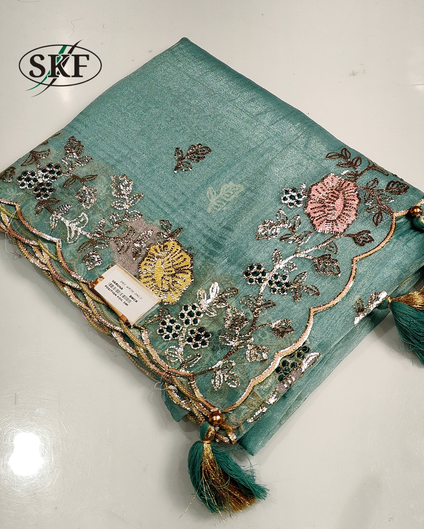 GLOSSY ORGANZA MULTI ZARI EMBROIDERY SKY BLUE SAREE BY SKFBHOLUBHAI