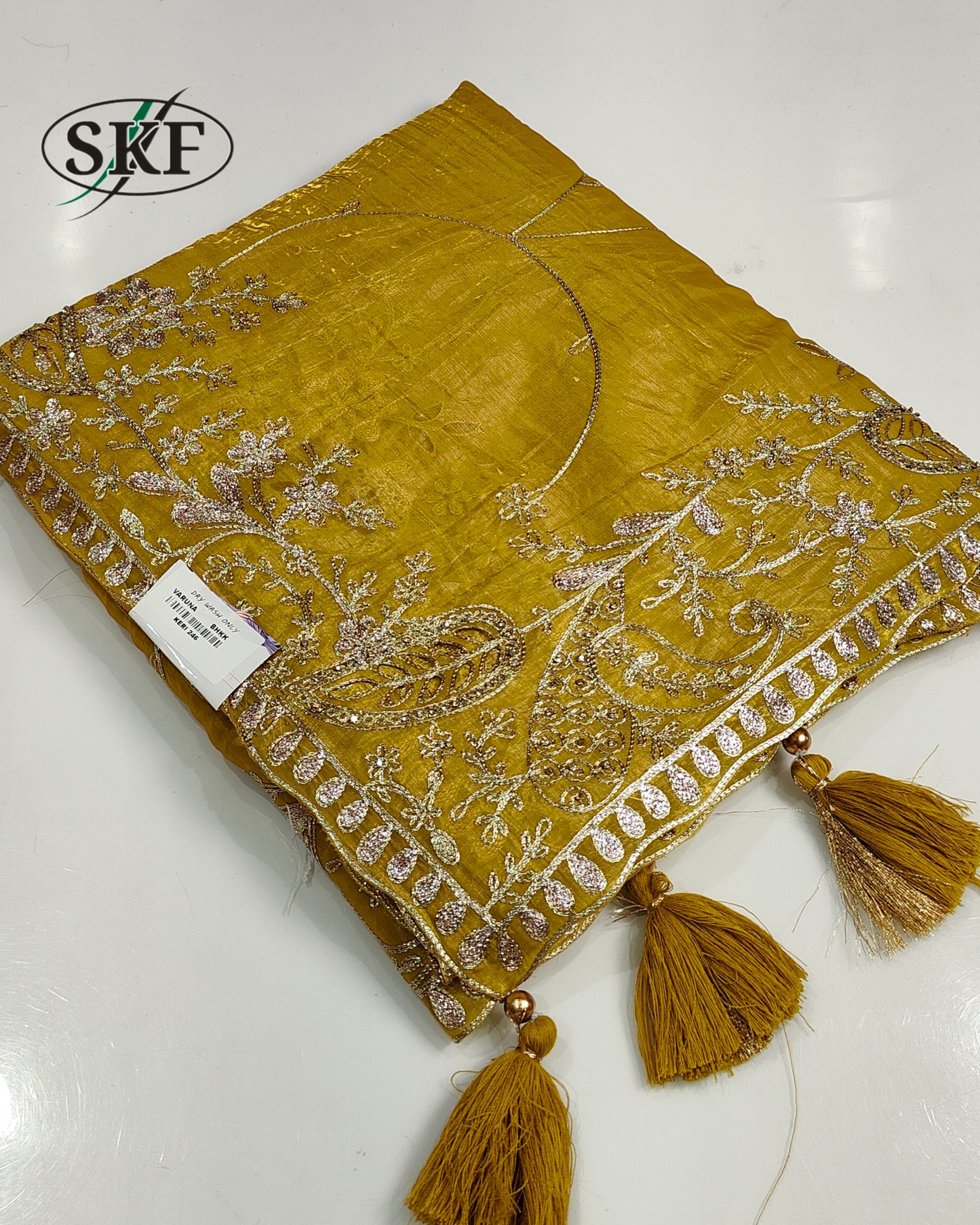 GLOSSY TISSUE CUTWORK BORDER JAAL EMBROIDERY IVORY SAREE BY SKFBHOLUBHAI
