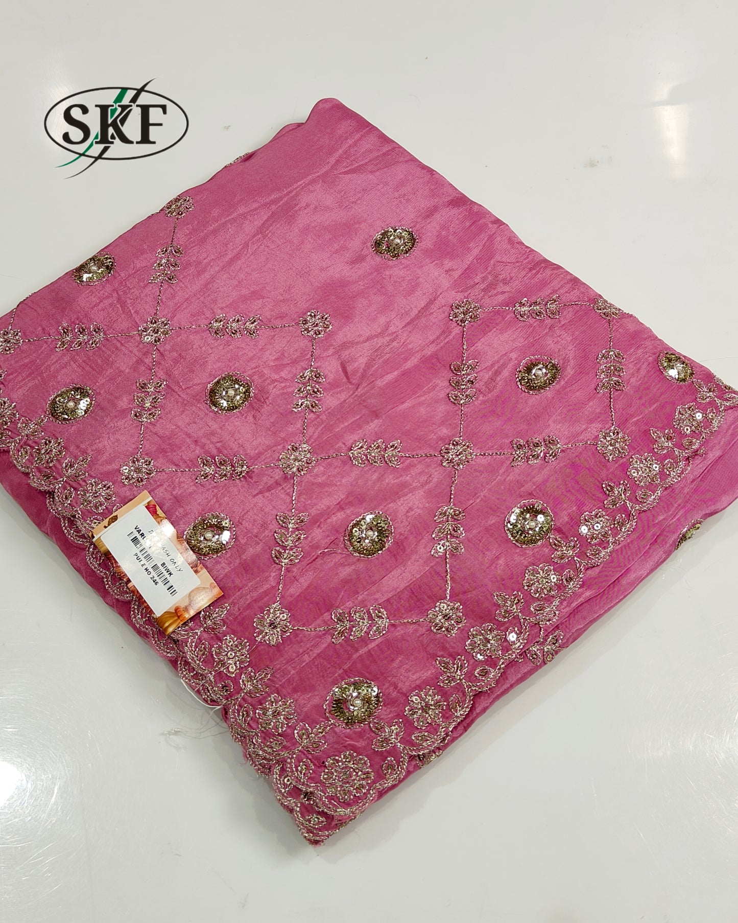 HO SILK ZARI EMBROIDERY BORDER WORK ORGNGE SAREE BY SKFBHOLUBHAI