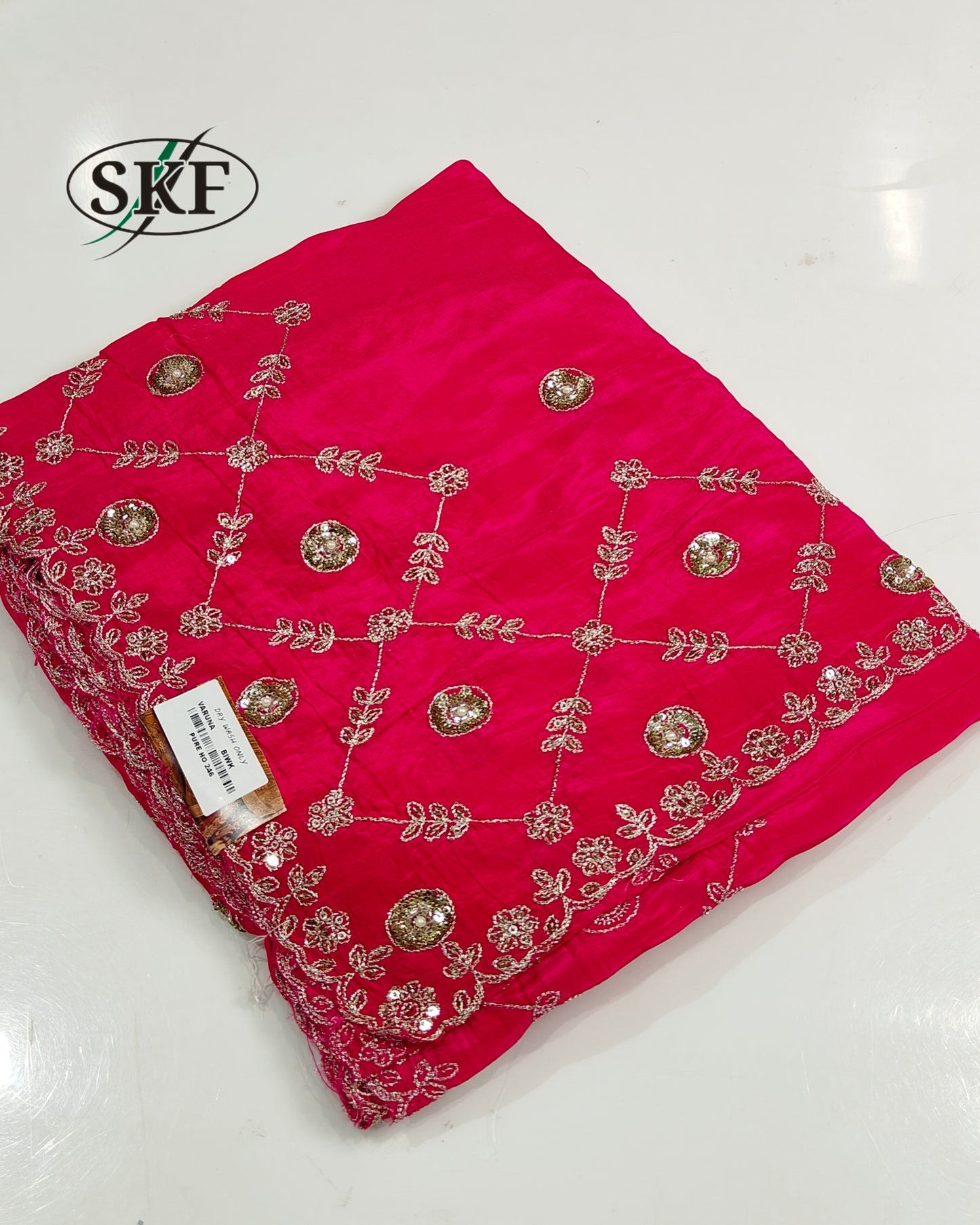HO SILK ZARI EMBROIDERY BORDER WORK ORGNGE SAREE BY SKFBHOLUBHAI