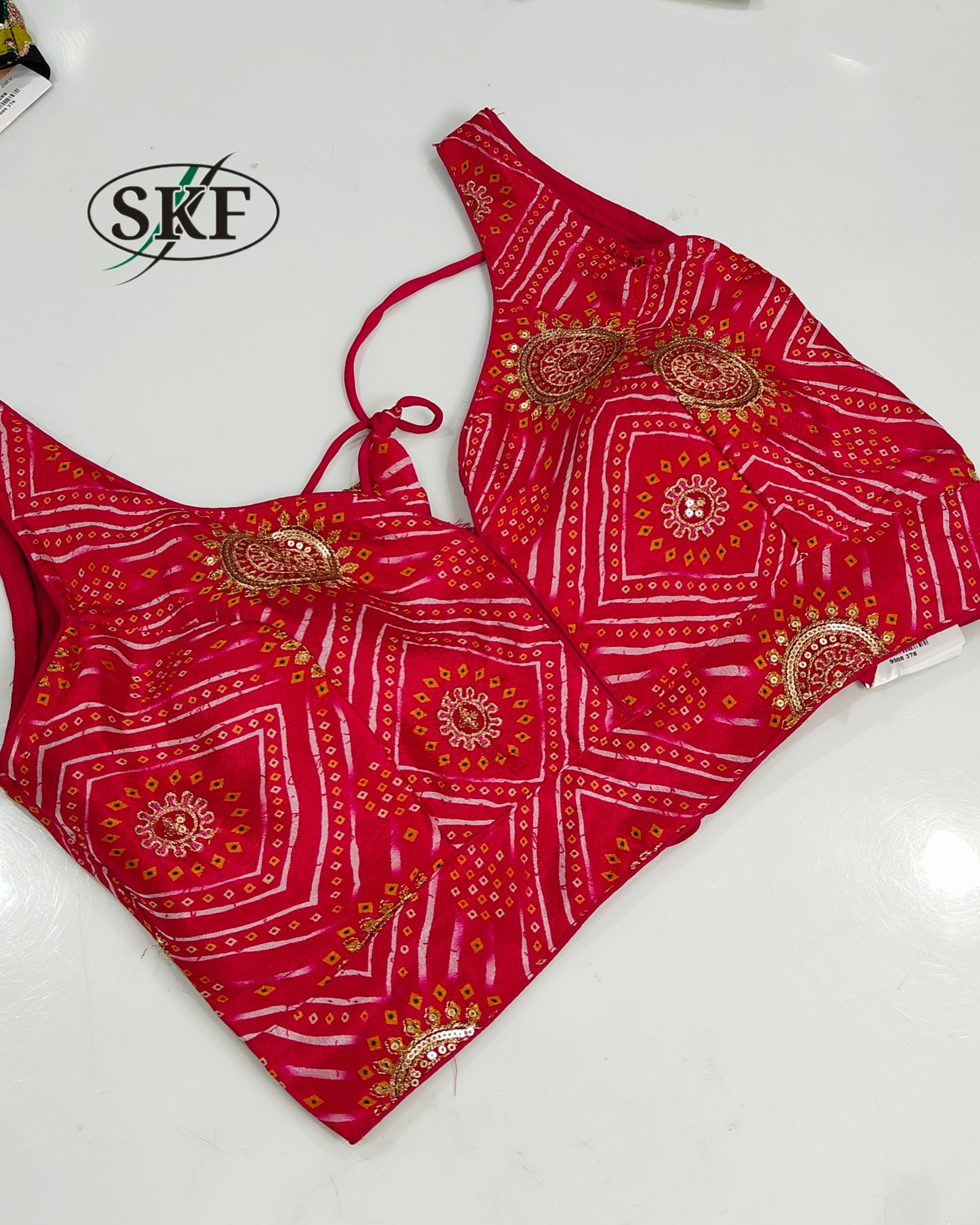 CHINON ZARI EMBROIDERY BHANDHANI BLOUSE BY SKFBHOLUBHAI