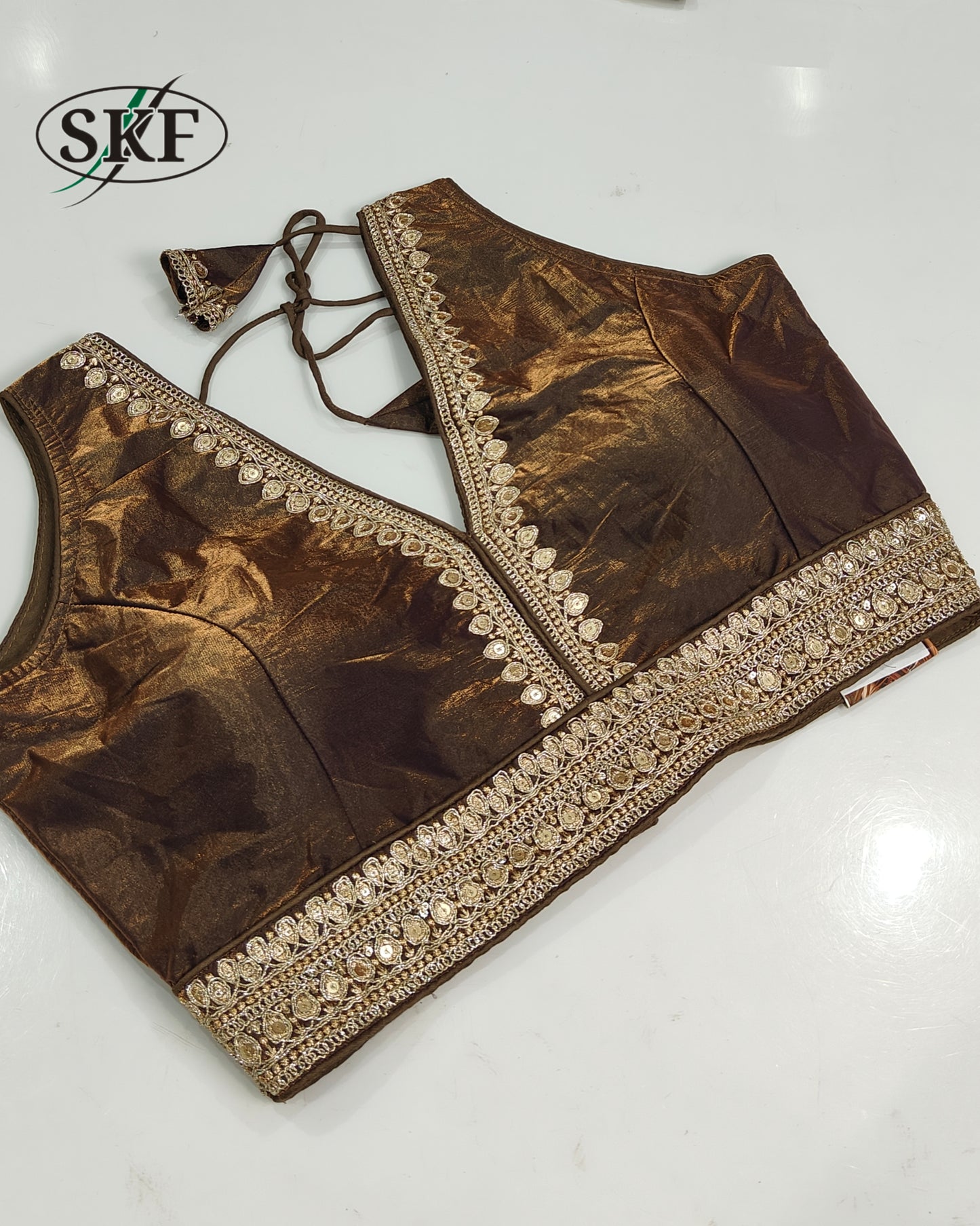 GLOSSY TISSUE EMBROIDERY WORK V NECK STYLE BLOUSE BY SKFBHOLUBHAI