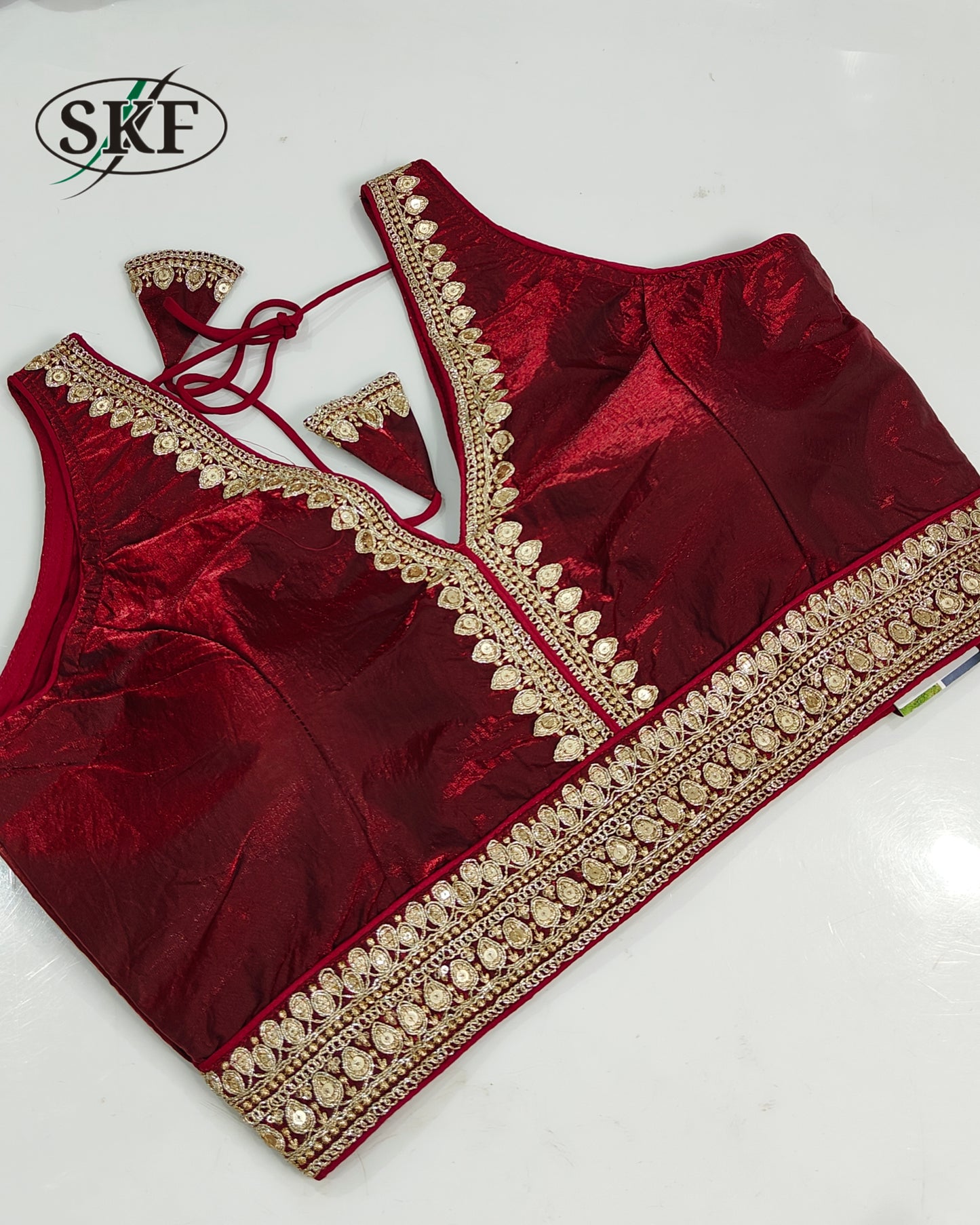 GLOSSY TISSUE EMBROIDERY WORK V NECK STYLE BLOUSE BY SKFBHOLUBHAI