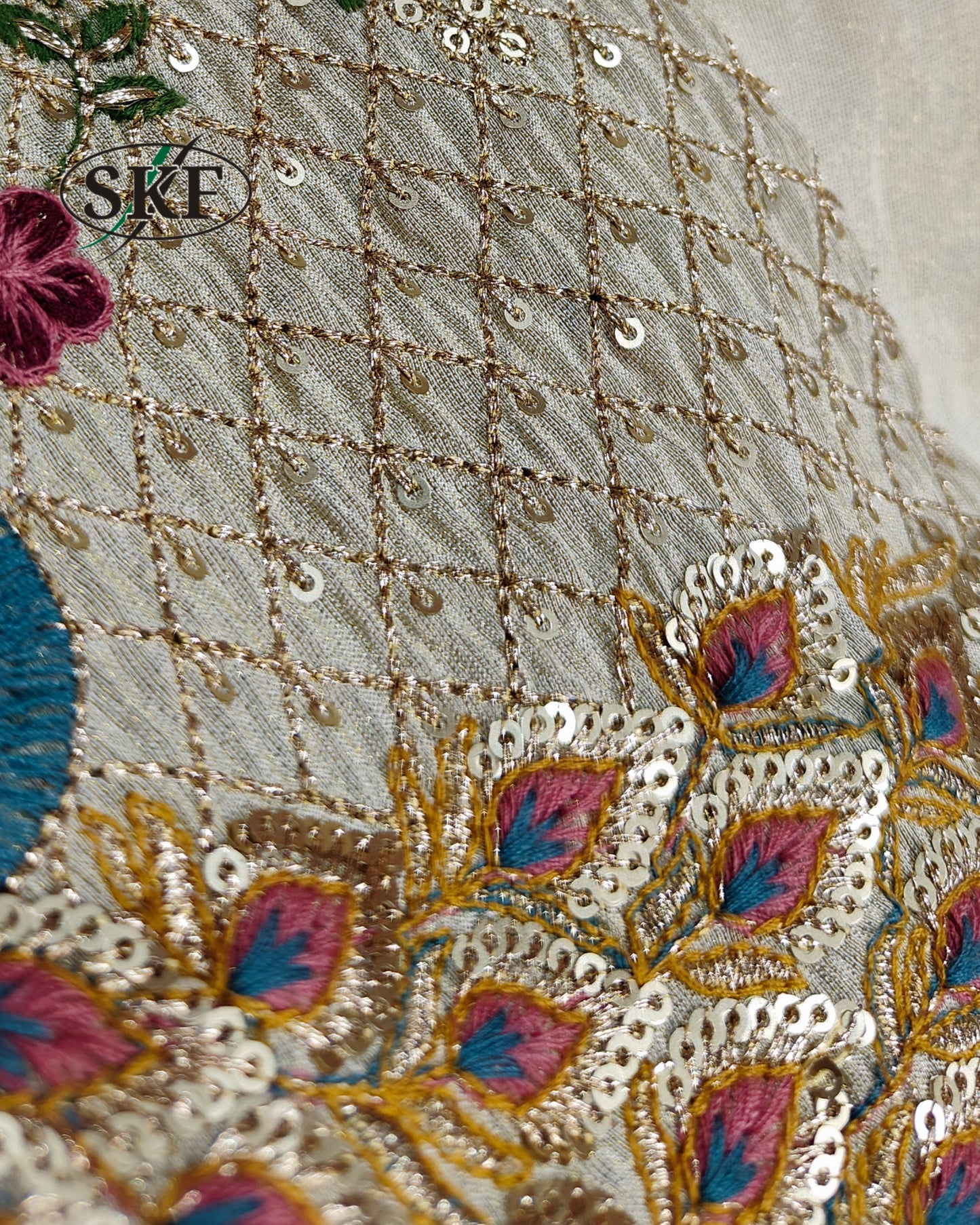 TISSUE EMBROIDERY SEQUENCE GOLDEN IVORY BLOUSE BY SKFBHOLUBHAI