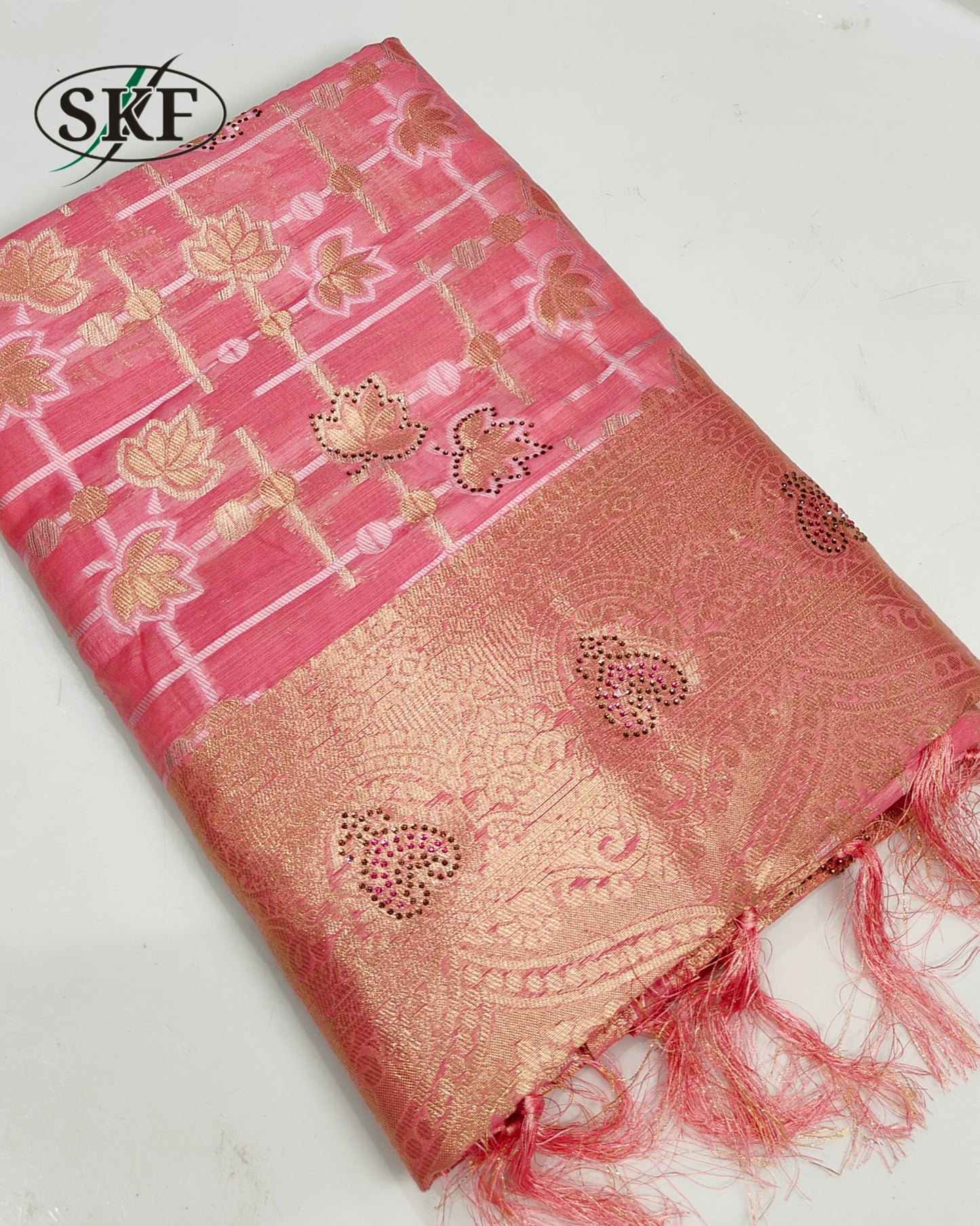 SILK WEAVING SEROSKI WORK SEE GREEN SAREE BY SKFBHOLUBHAI