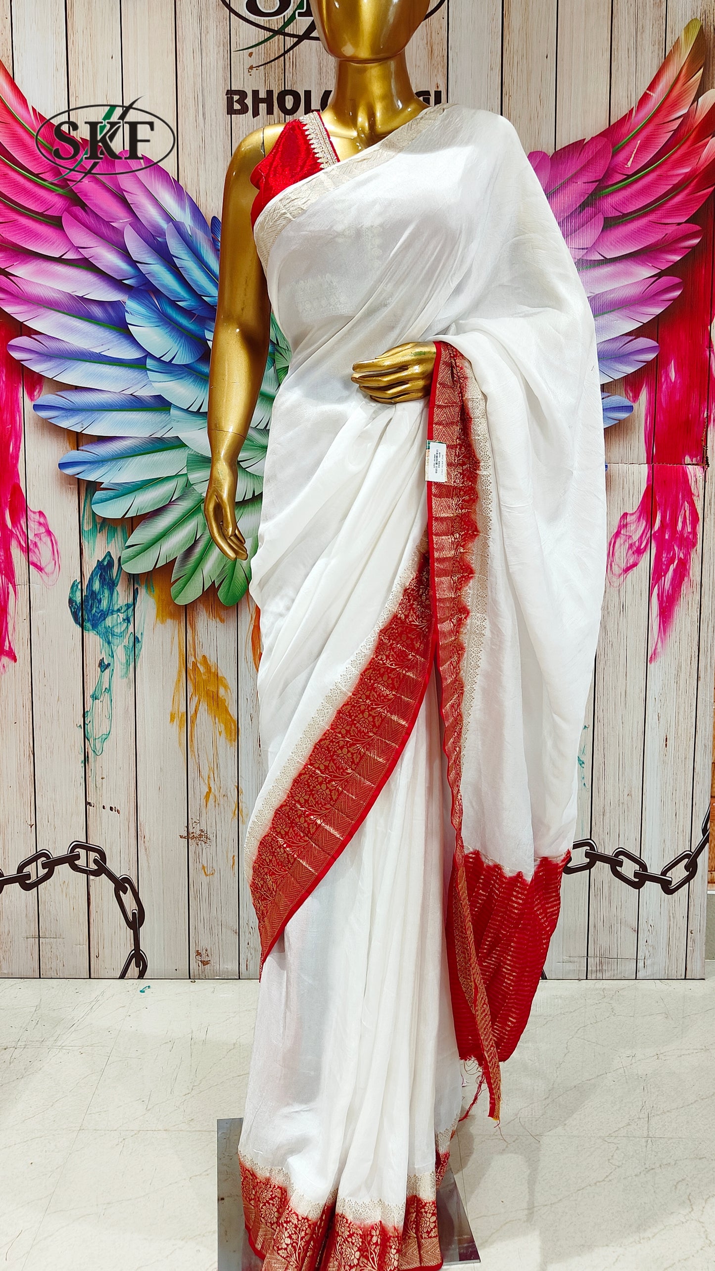 FAGUN SPECIAL SILK RED&WHITE ZARI WEAVING SAREE BY SKFBHOLUBHAI