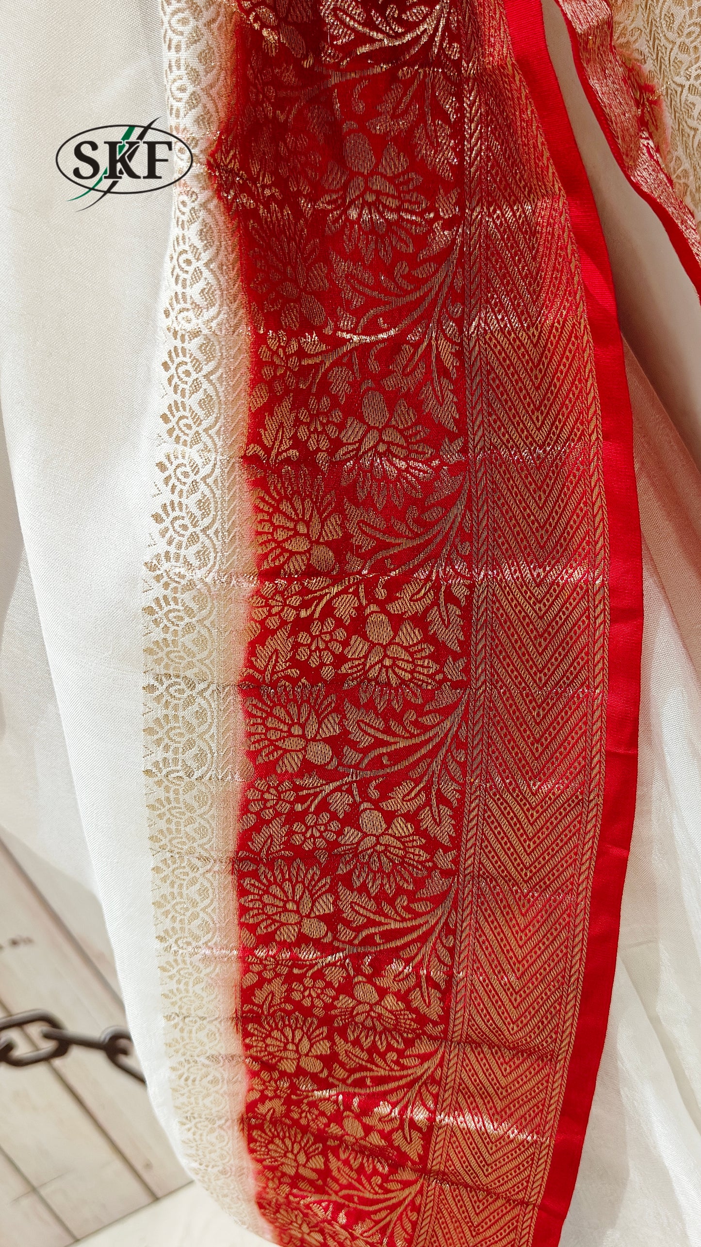 FAGUN SPECIAL SILK RED&WHITE ZARI WEAVING SAREE BY SKFBHOLUBHAI