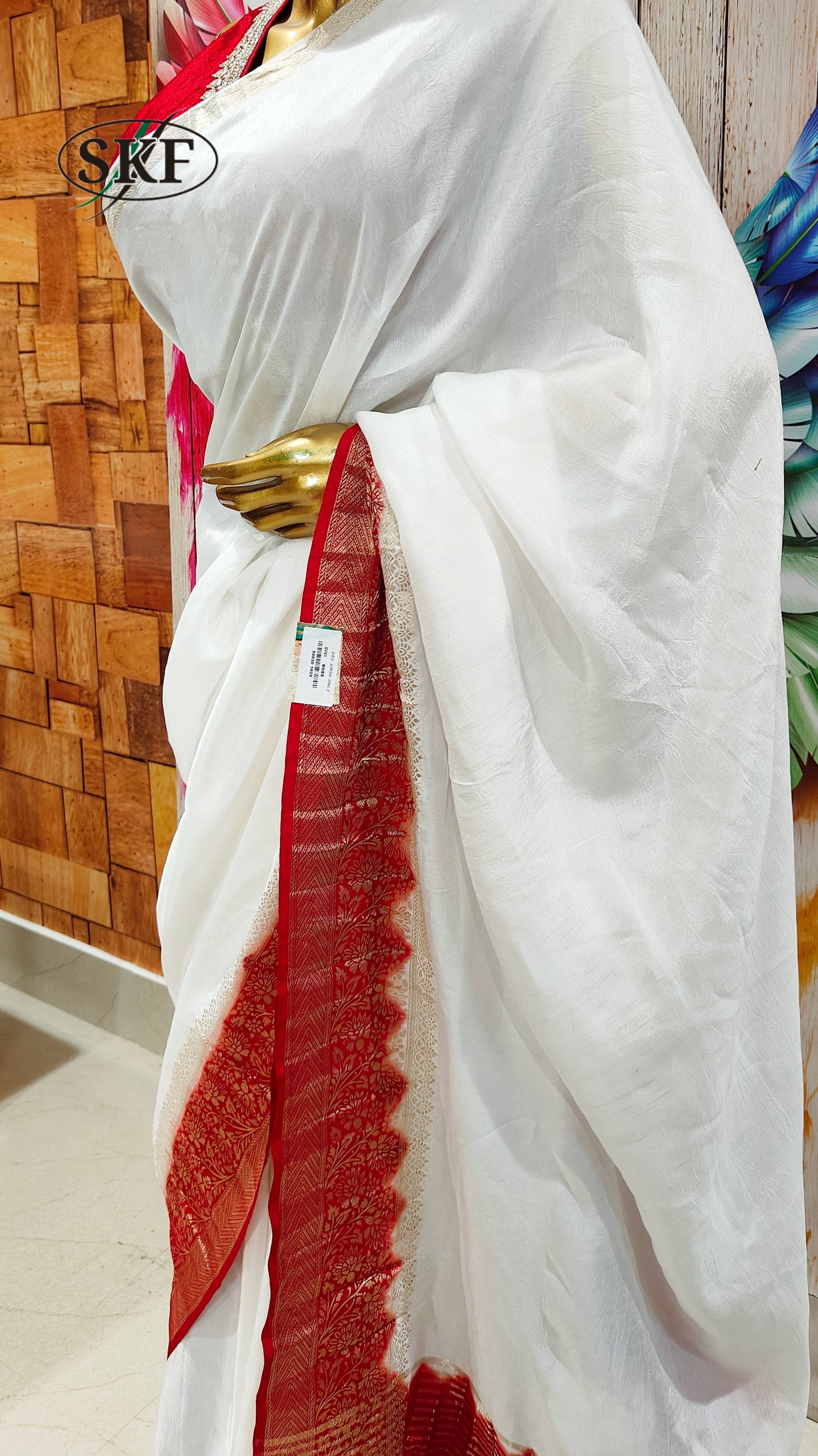 FAGUN SPECIAL SILK RED&WHITE ZARI WEAVING SAREE BY SKFBHOLUBHAI
