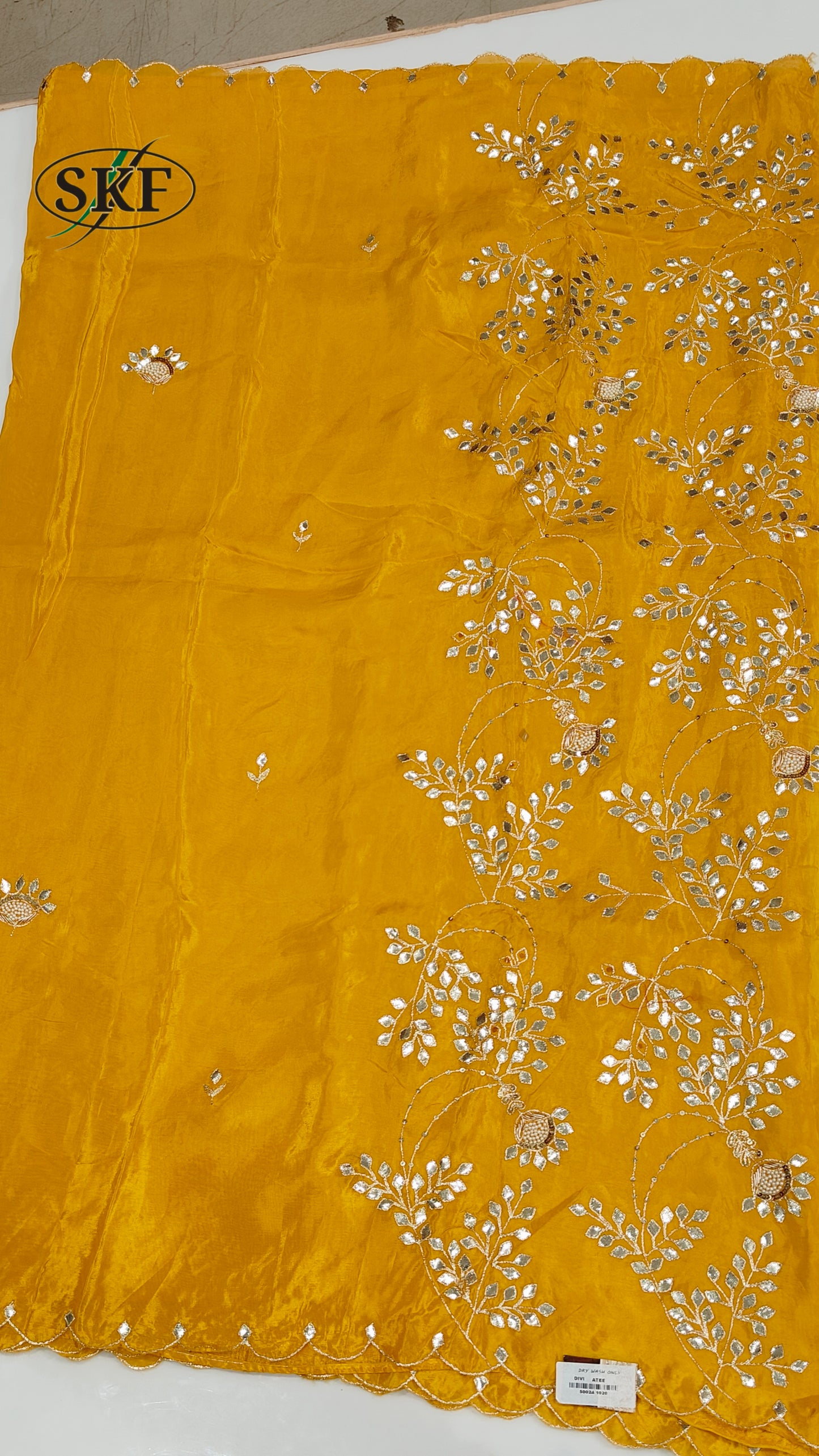 HO SILK GOTTA HAND PEARL WORK YELLOW SAREE BY SKFBHOLUBHAI