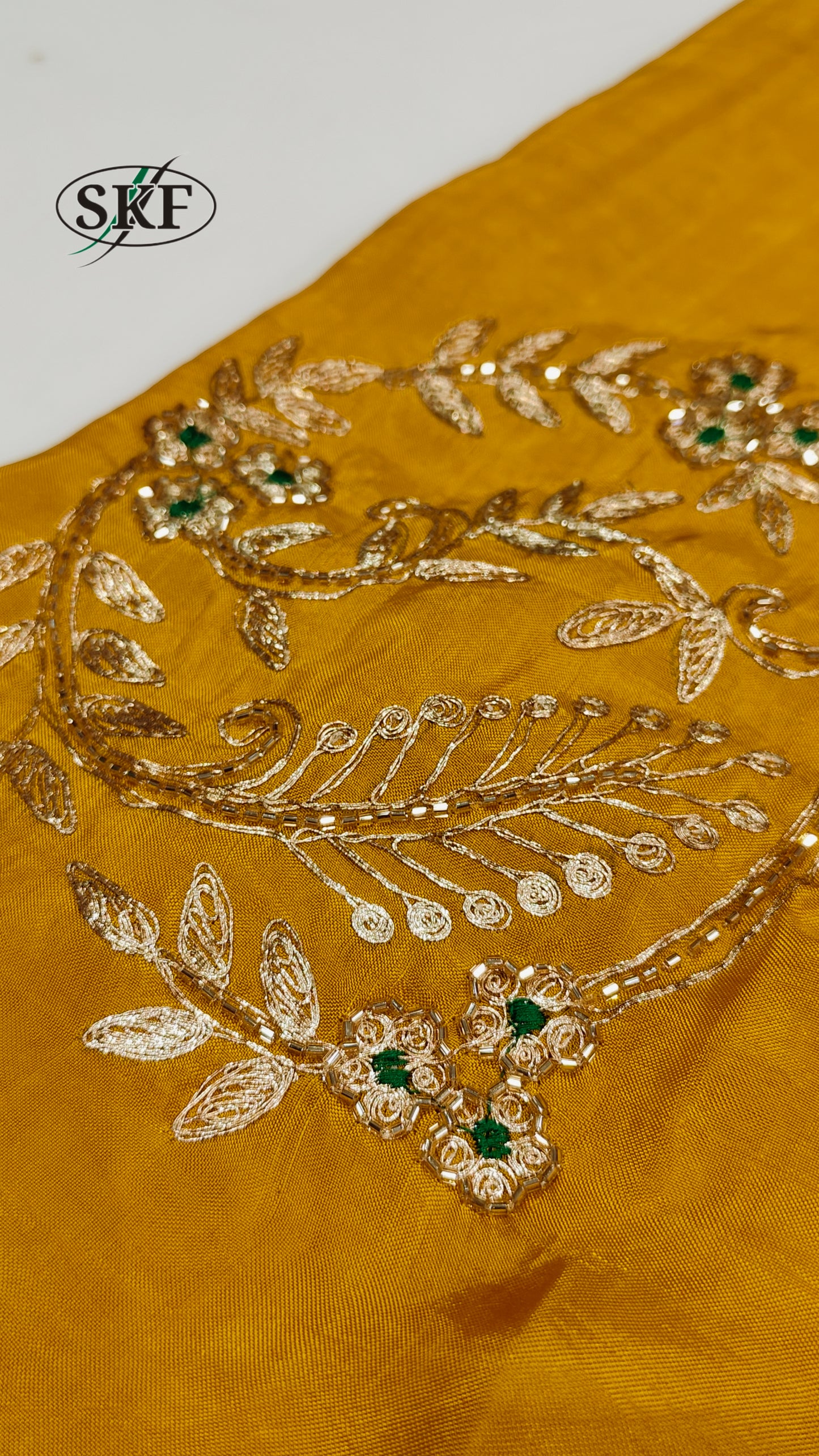 HO SILK ZARI HAND BUTTA WORK YELLOW MUSTUERD SAREE BY SKFBHOLUBHAI