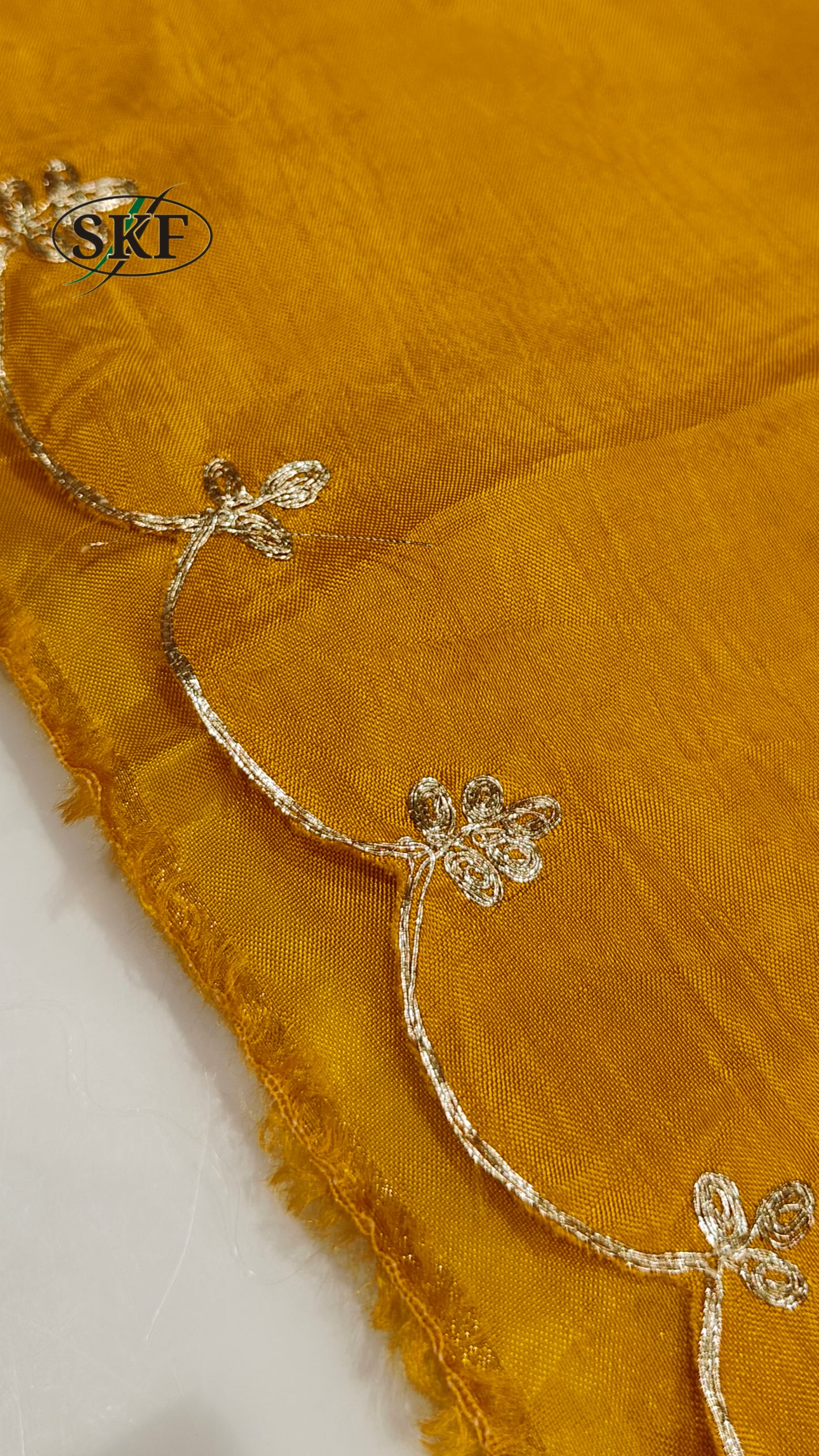 HO SILK ZARI HAND BUTTA WORK YELLOW MUSTUERD SAREE BY SKFBHOLUBHAI