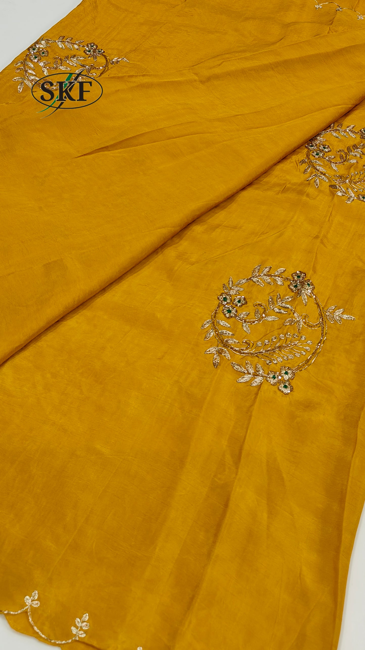 HO SILK ZARI HAND BUTTA WORK YELLOW MUSTUERD SAREE BY SKFBHOLUBHAI