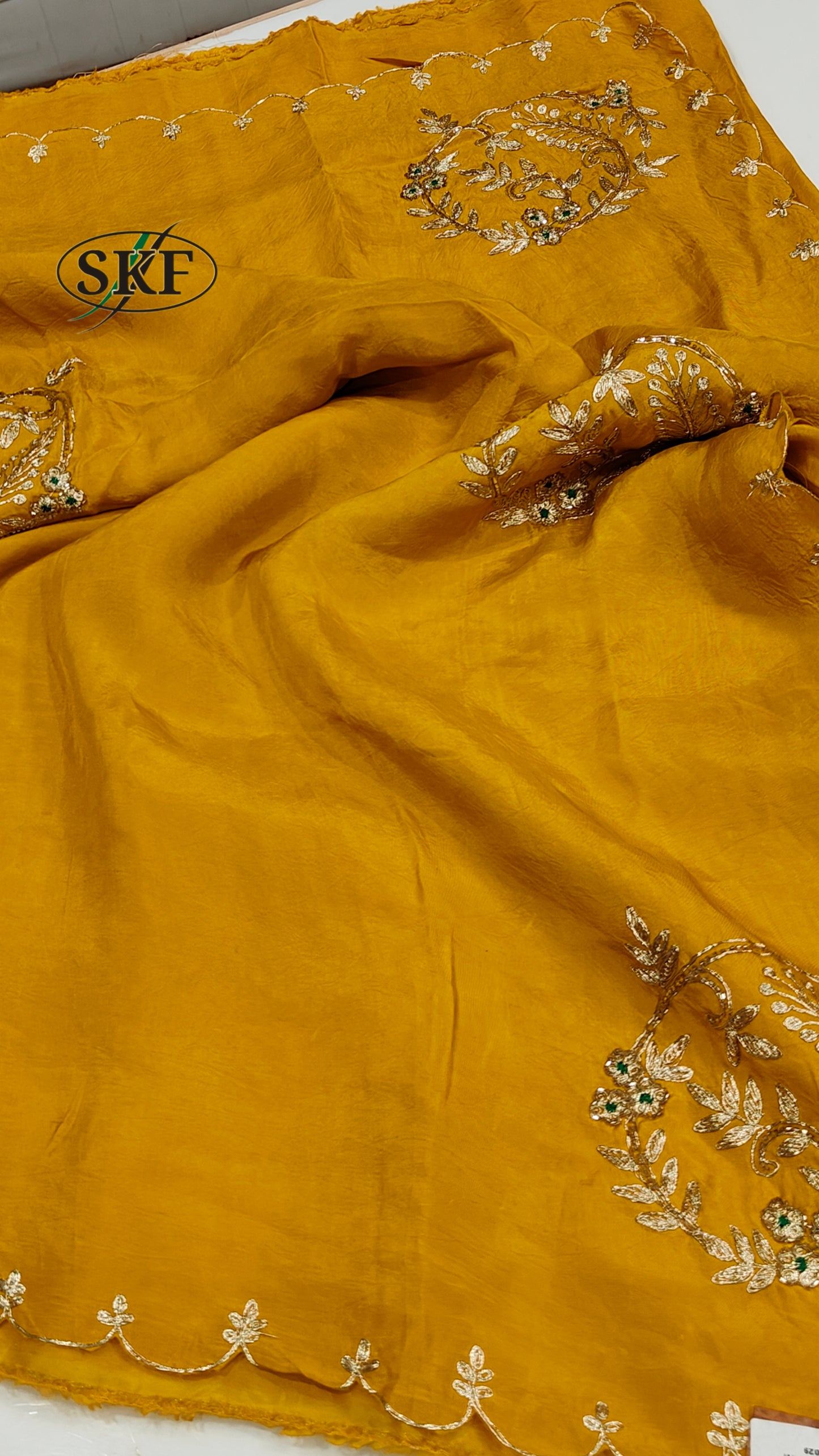 HO SILK ZARI HAND BUTTA WORK YELLOW MUSTUERD SAREE BY SKFBHOLUBHAI