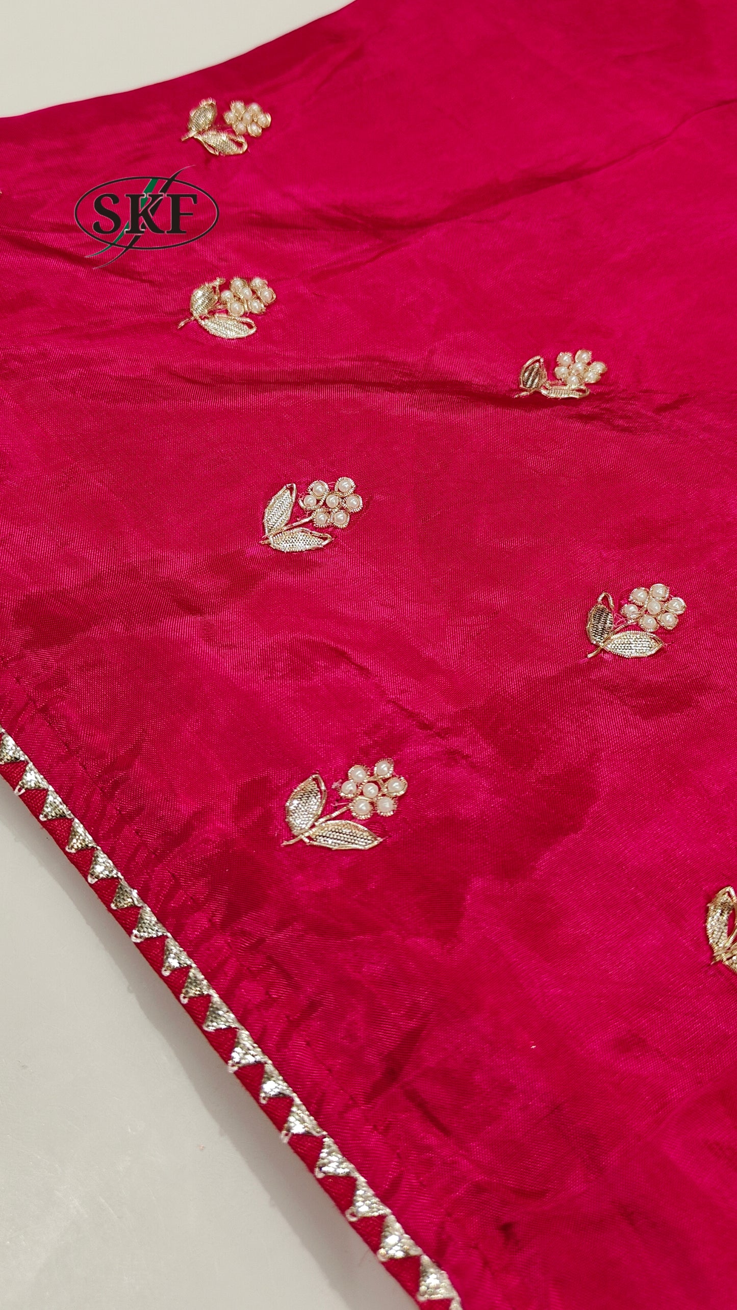 HO SILK GOTTA FLOWER HAND BUTTA BORDER WORK RANI PINK SAREE BY SKFBHOLUBHAI