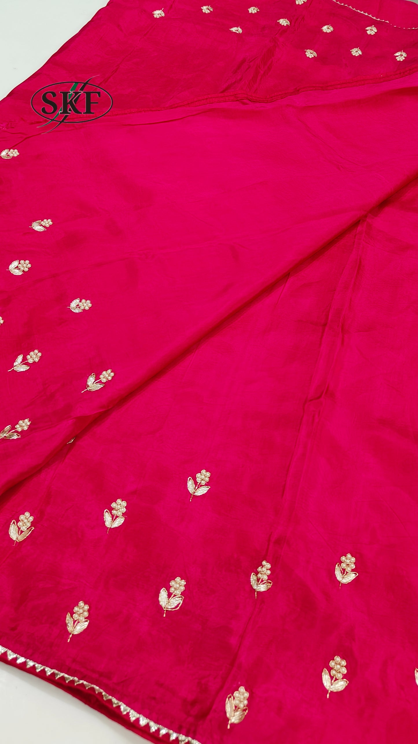 HO SILK GOTTA FLOWER HAND BUTTA BORDER WORK RANI PINK SAREE BY SKFBHOLUBHAI
