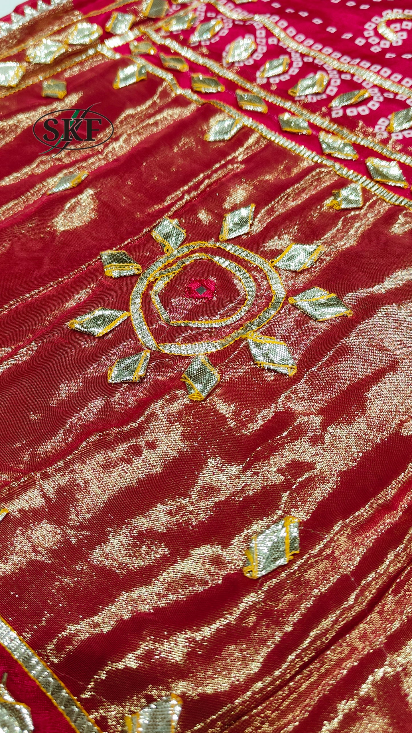 GAJJI SILK KACHA GOTTA CHAKRA BHANDHANI BORDER WORK RANI PINK SAREE BY SKFBHOLUBHAI