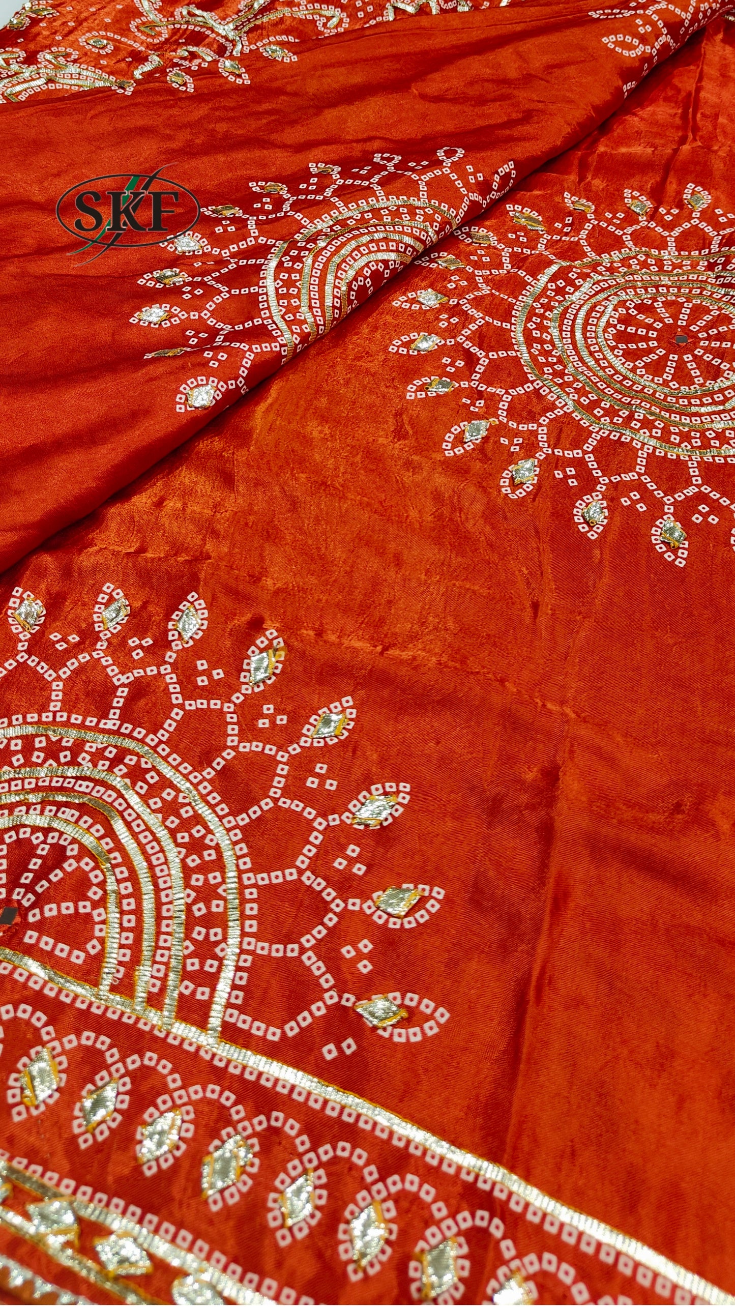 GAJJI SILK KACHA GOTTA CHAKRA BHANDHANI BORDER WORK SAREE BY SKFBHOLUBHAI