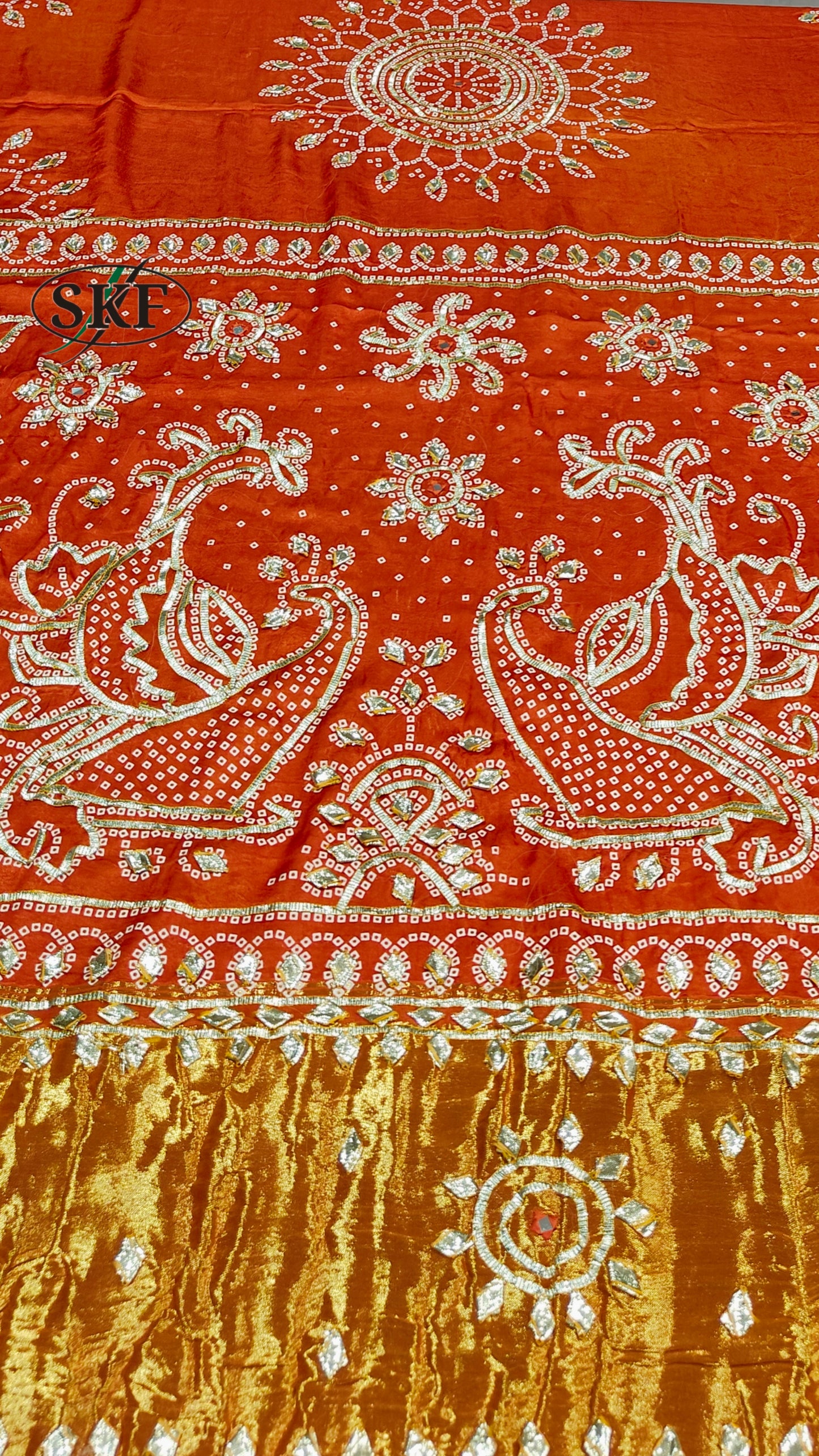 GAJJI SILK KACHA GOTTA CHAKRA BHANDHANI BORDER WORK SAREE BY SKFBHOLUBHAI
