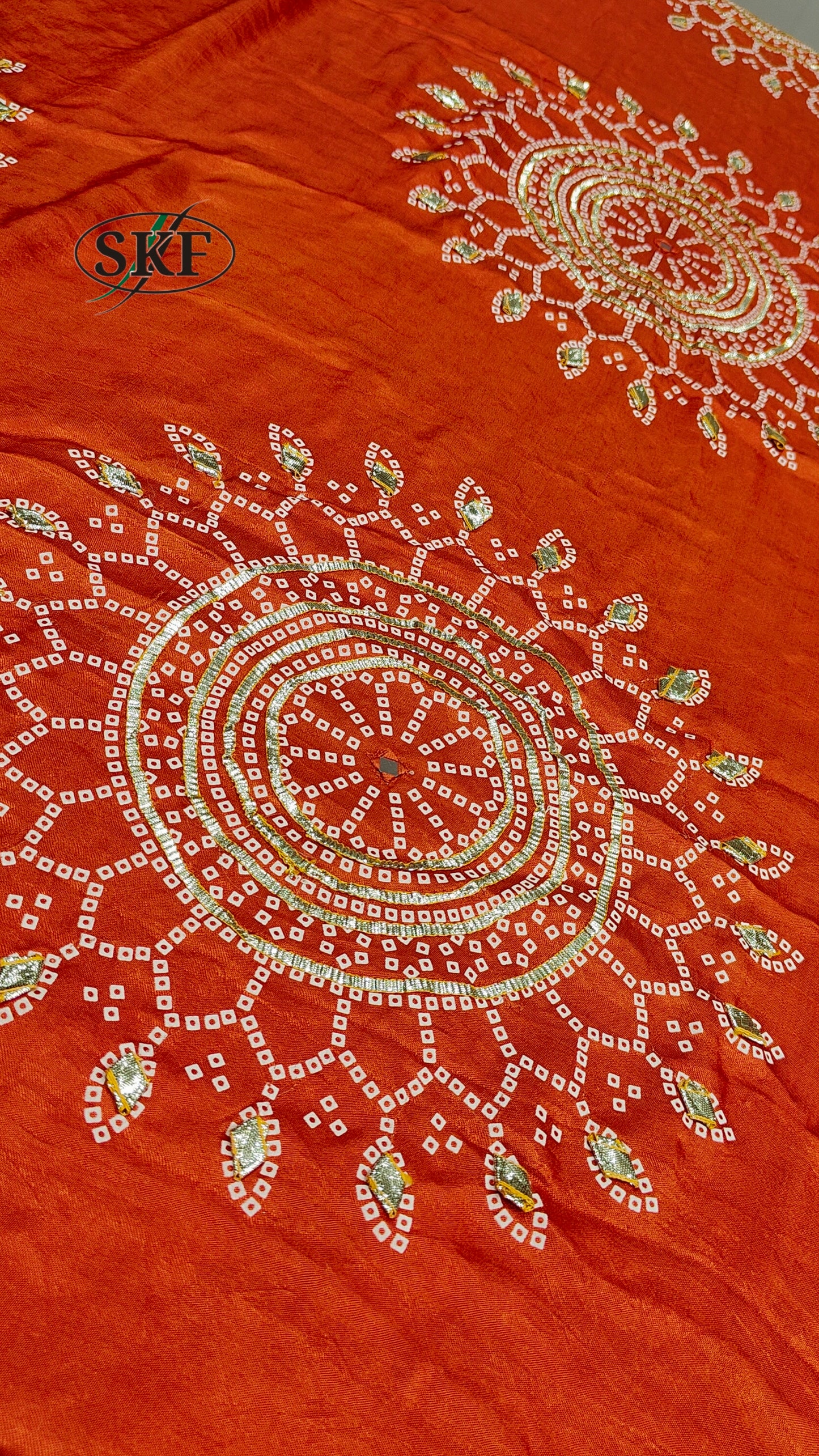 GAJJI SILK KACHA GOTTA CHAKRA BHANDHANI BORDER WORK SAREE BY SKFBHOLUBHAI