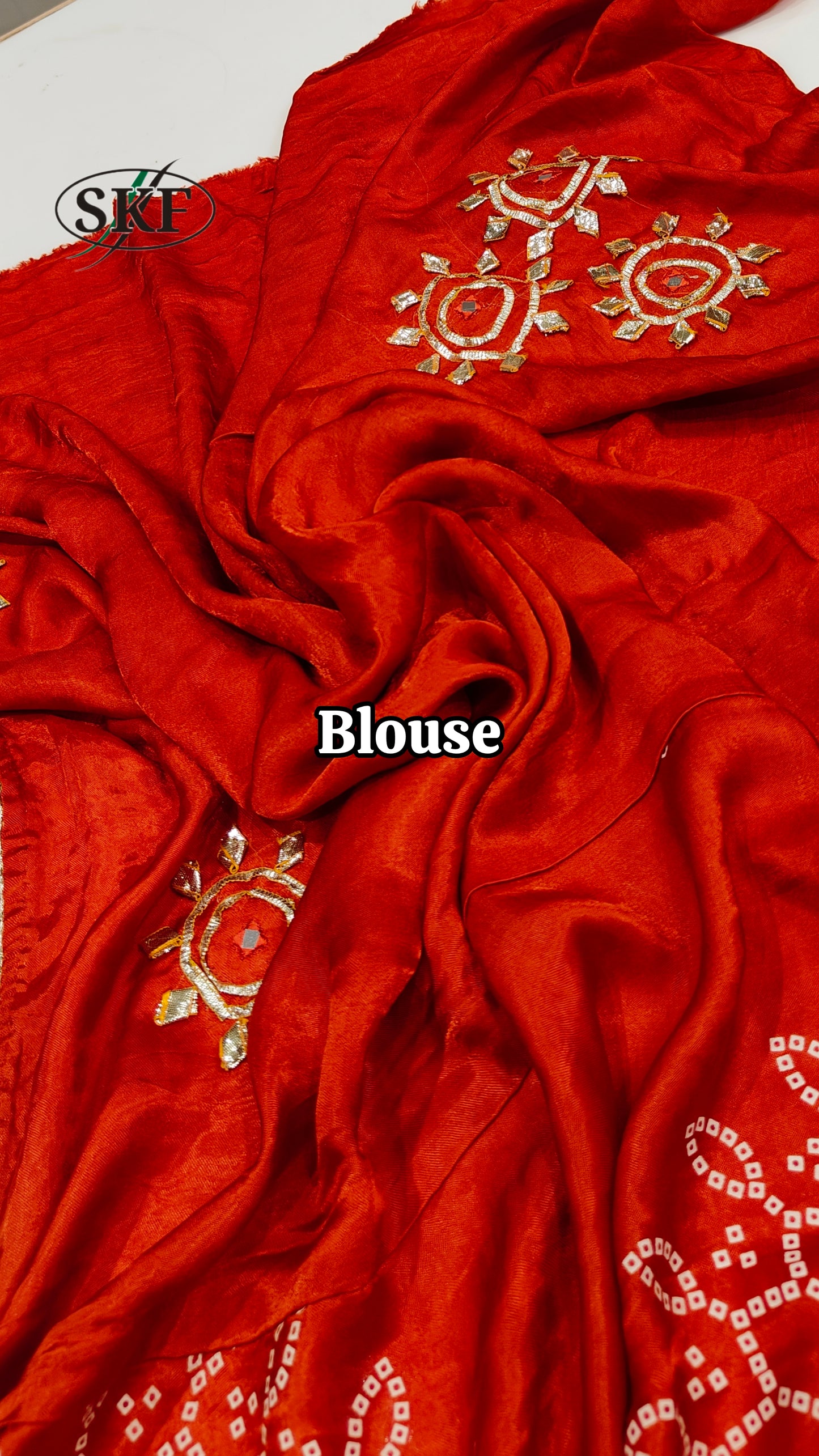 GAJJI SILK KACHA GOTTA CHAKRA BHANDHANI BORDER WORK SAREE BY SKFBHOLUBHAI