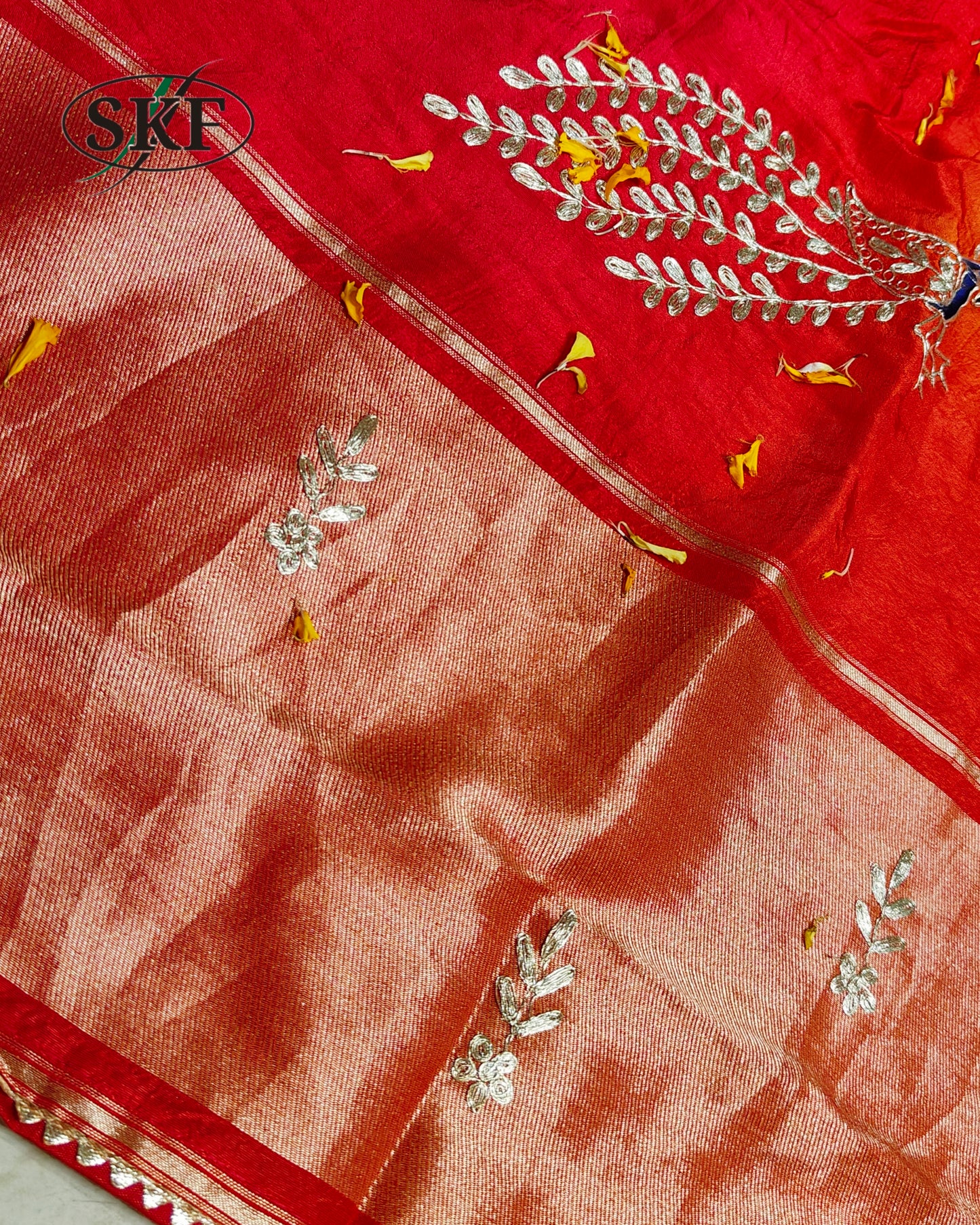 RUSSIAN SILK PEACOCK MOTIF AARI WEAVING WORK SAREE BY SKFBHOLUBHAI