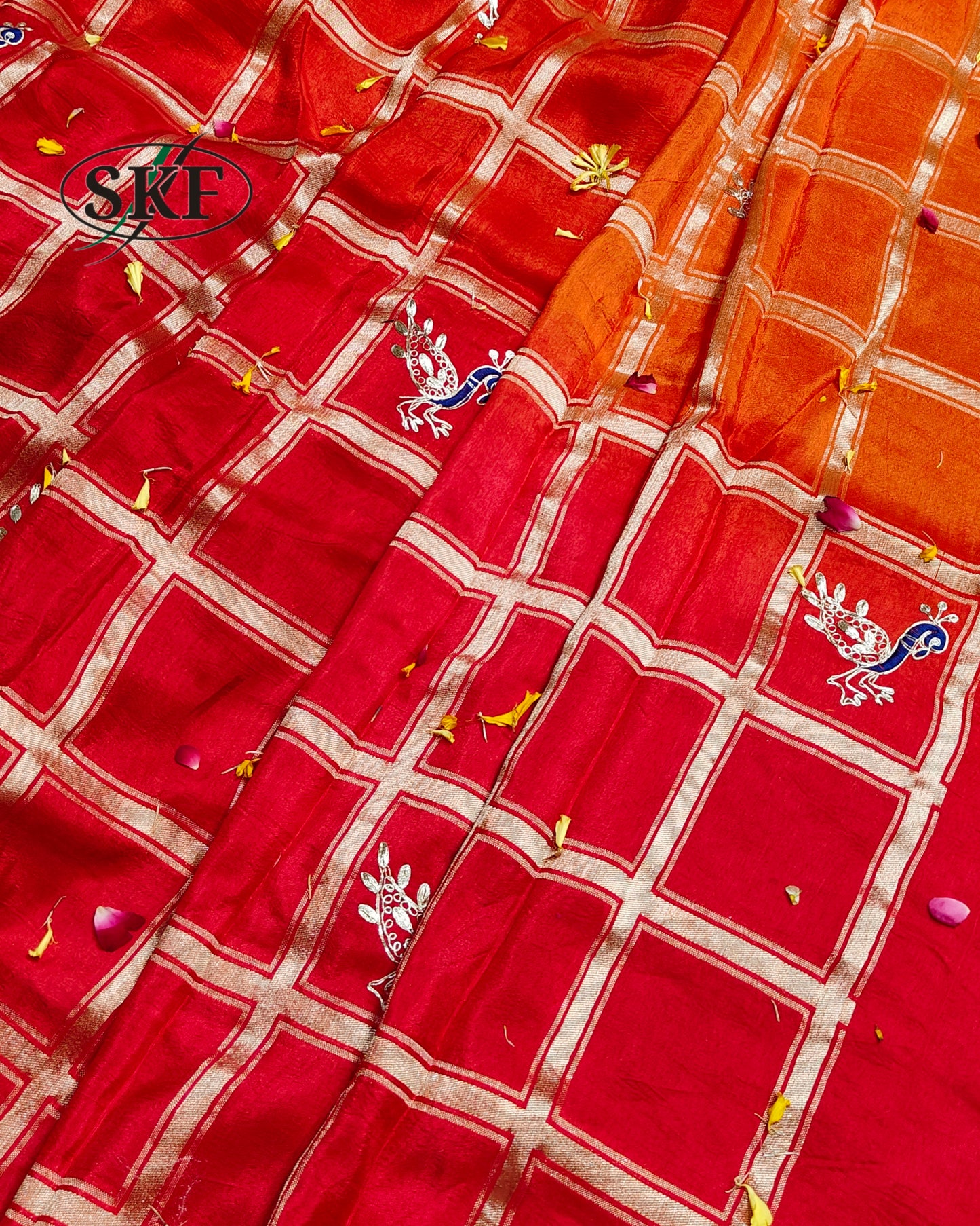 RUSSIAN SILK PEACOCK MOTIF AARI WEAVING WORK SAREE BY SKFBHOLUBHAI