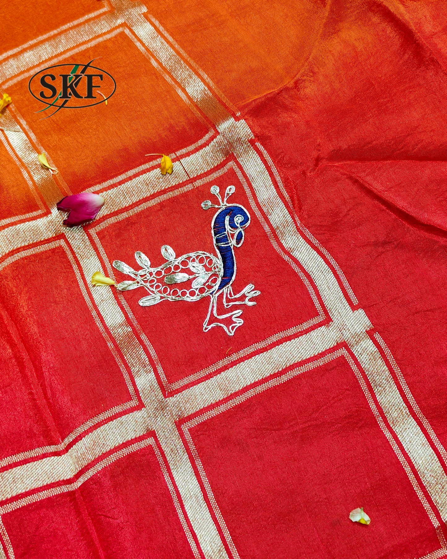 RUSSIAN SILK PEACOCK MOTIF AARI WEAVING WORK SAREE BY SKFBHOLUBHAI